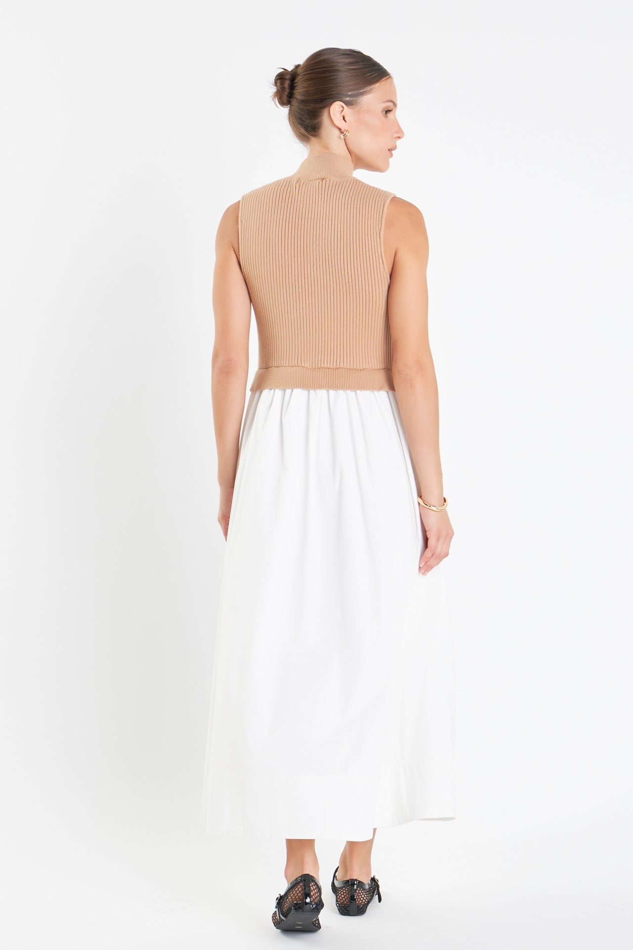 Mixed Media Turtle Neck Midi Dress