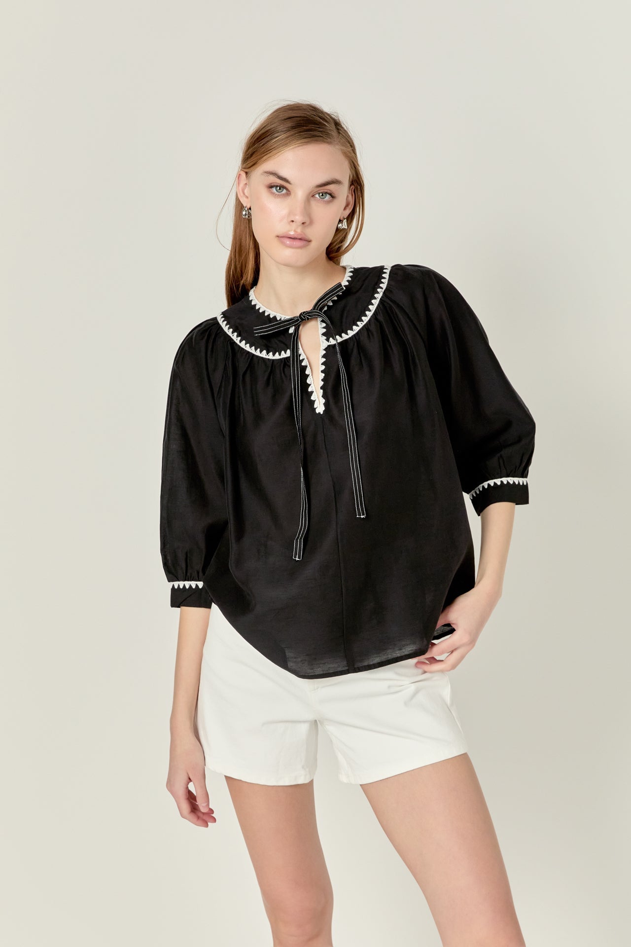 ENGLISH FACTORY - Embroidery Bow Detailed Top - TOPS available at Objectrare