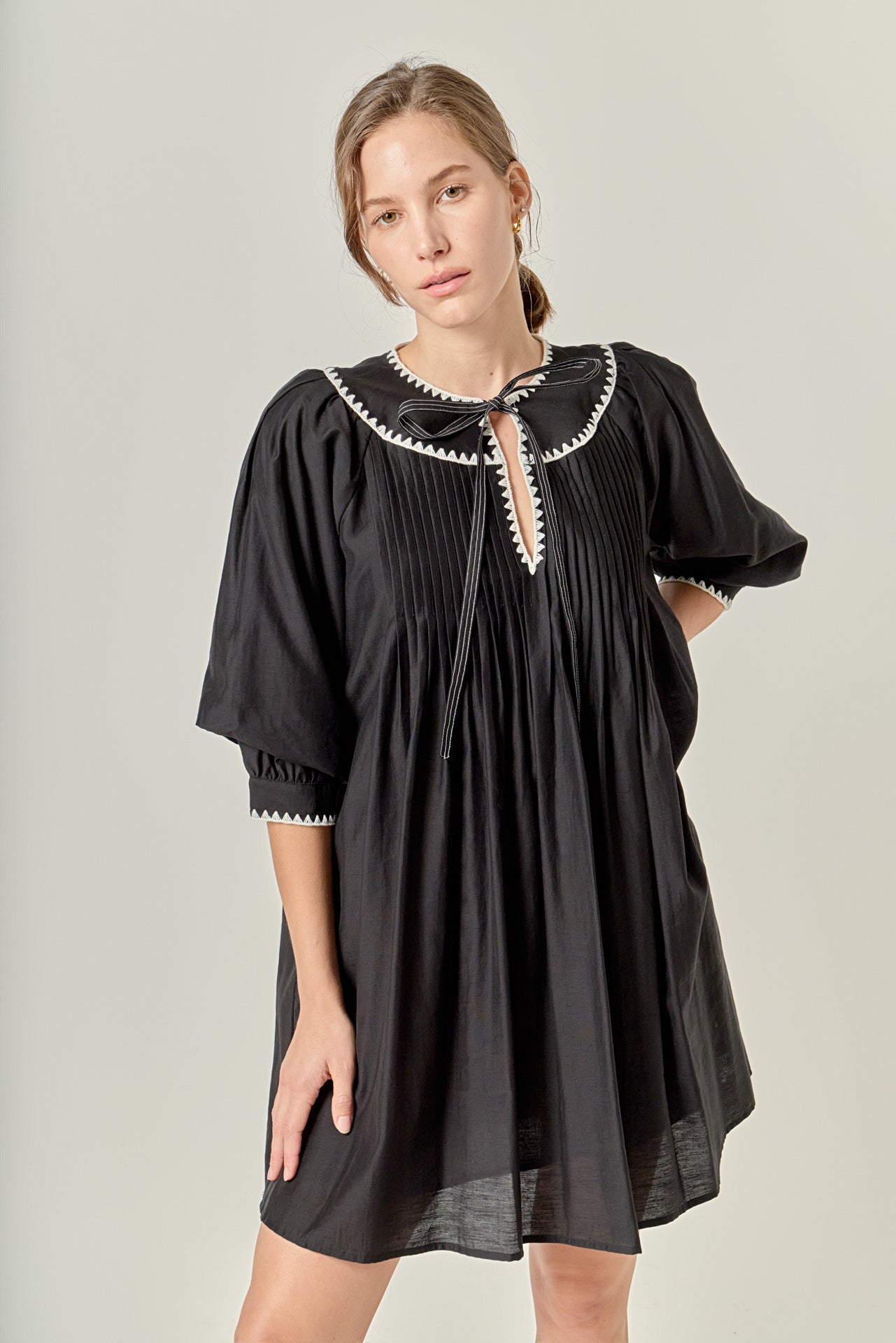 ENGLISH FACTORY - Embroidery Bow Detailed Mini Dress - DRESSES available at Objectrare