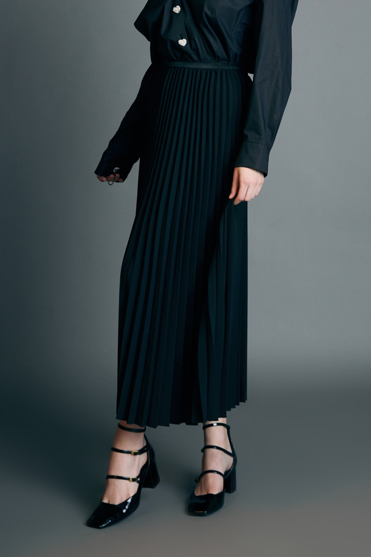 ENGLISH FACTORY - Pleated Midi Skirt in Black - SKIRTS available at Objectrare