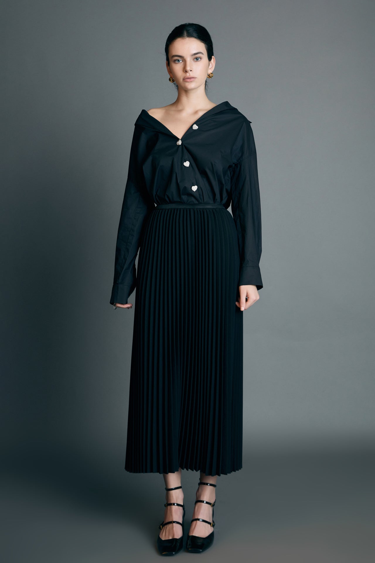 ENGLISH FACTORY - Pleated Midi Skirt in Black - SKIRTS available at Objectrare