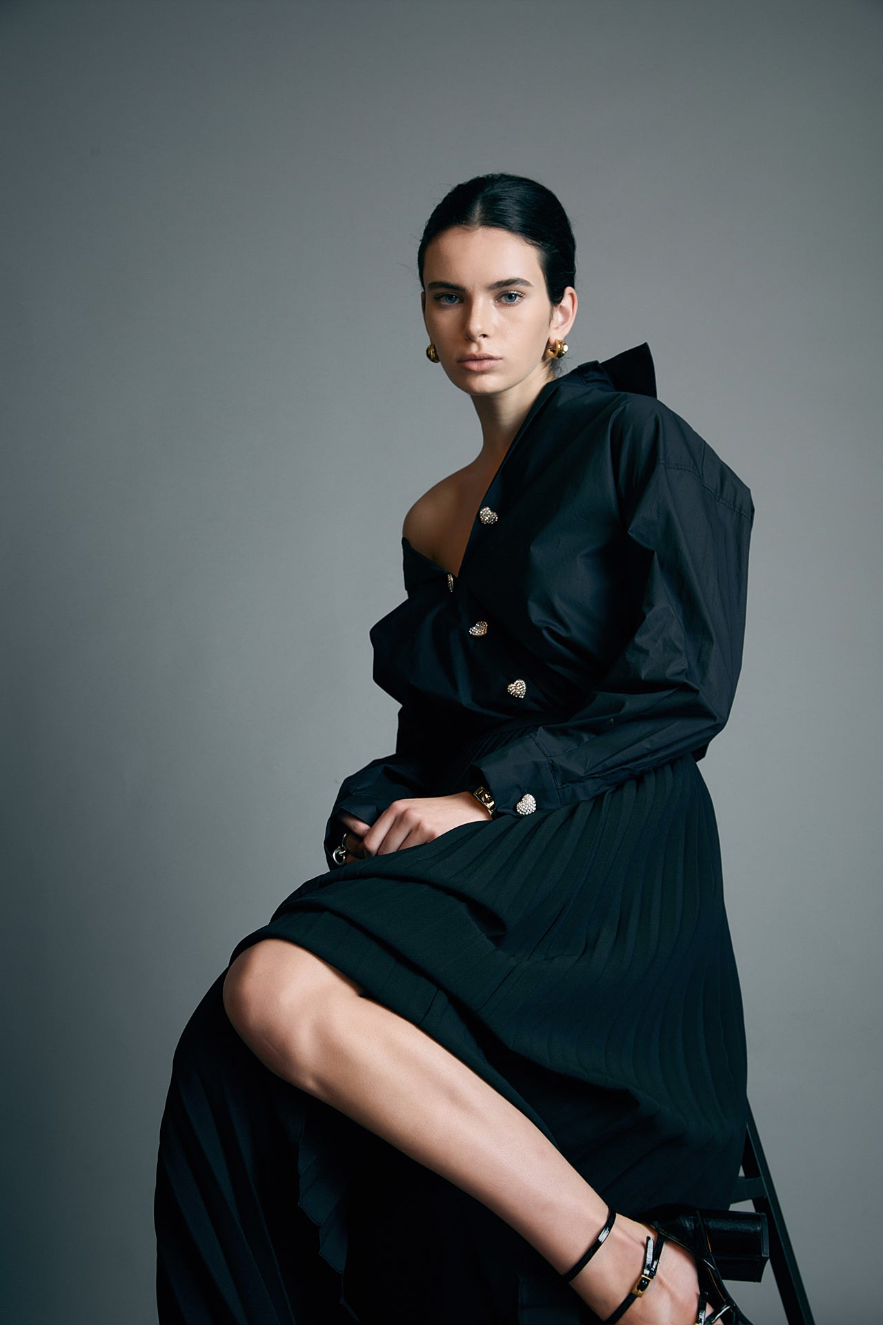 ENGLISH FACTORY - Pleated Midi Skirt in Black - SKIRTS available at Objectrare