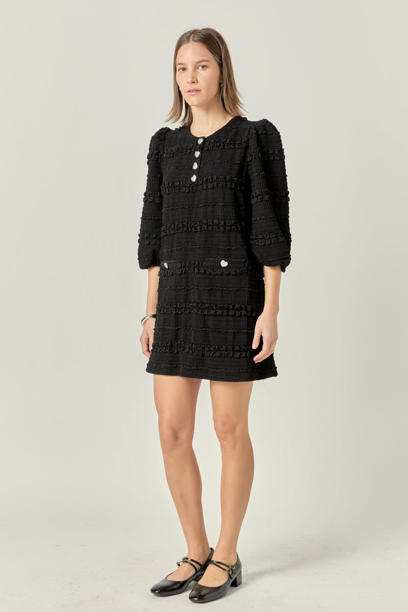 ENGLISH FACTORY - Smocked Fabric Puff Sleeve Mini Dress - DRESSES available at Objectrare