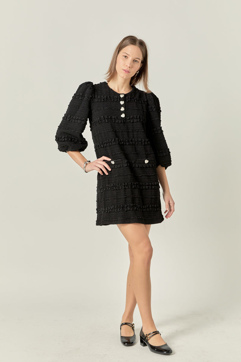 ENGLISH FACTORY - Smocked Fabric Puff Sleeve Mini Dress - DRESSES available at Objectrare