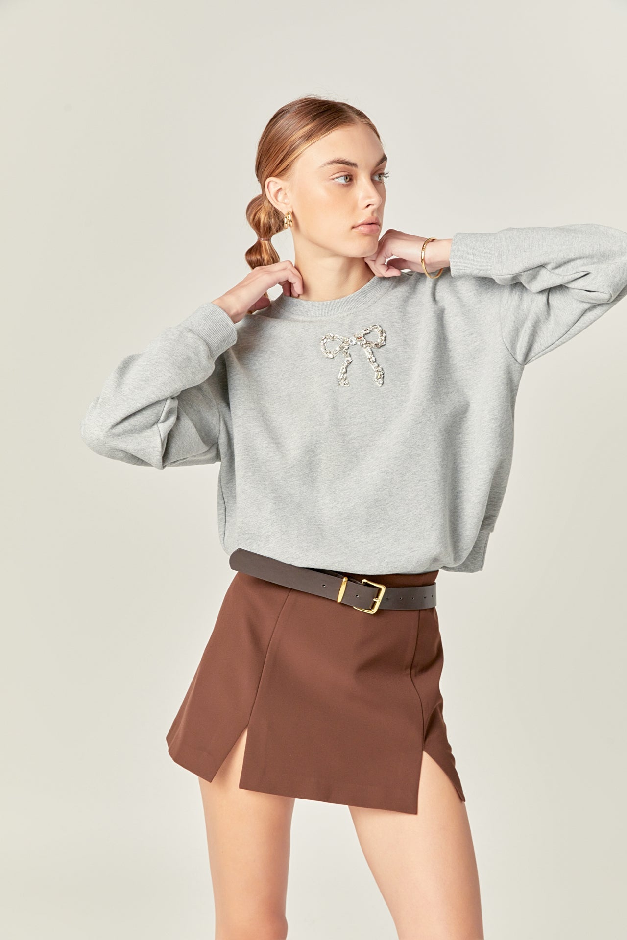 ENGLISH FACTORY - Rhinestone Bow Sweatshirt - SWEATERS & KNITS available at Objectrare