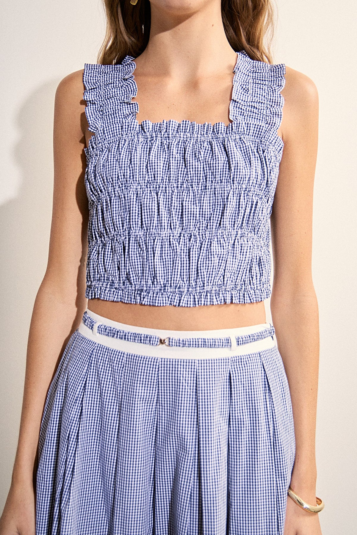 ENGLISH FACTORY - Smocked Gingham Ruffle Tank Top - TOPS available at Objectrare