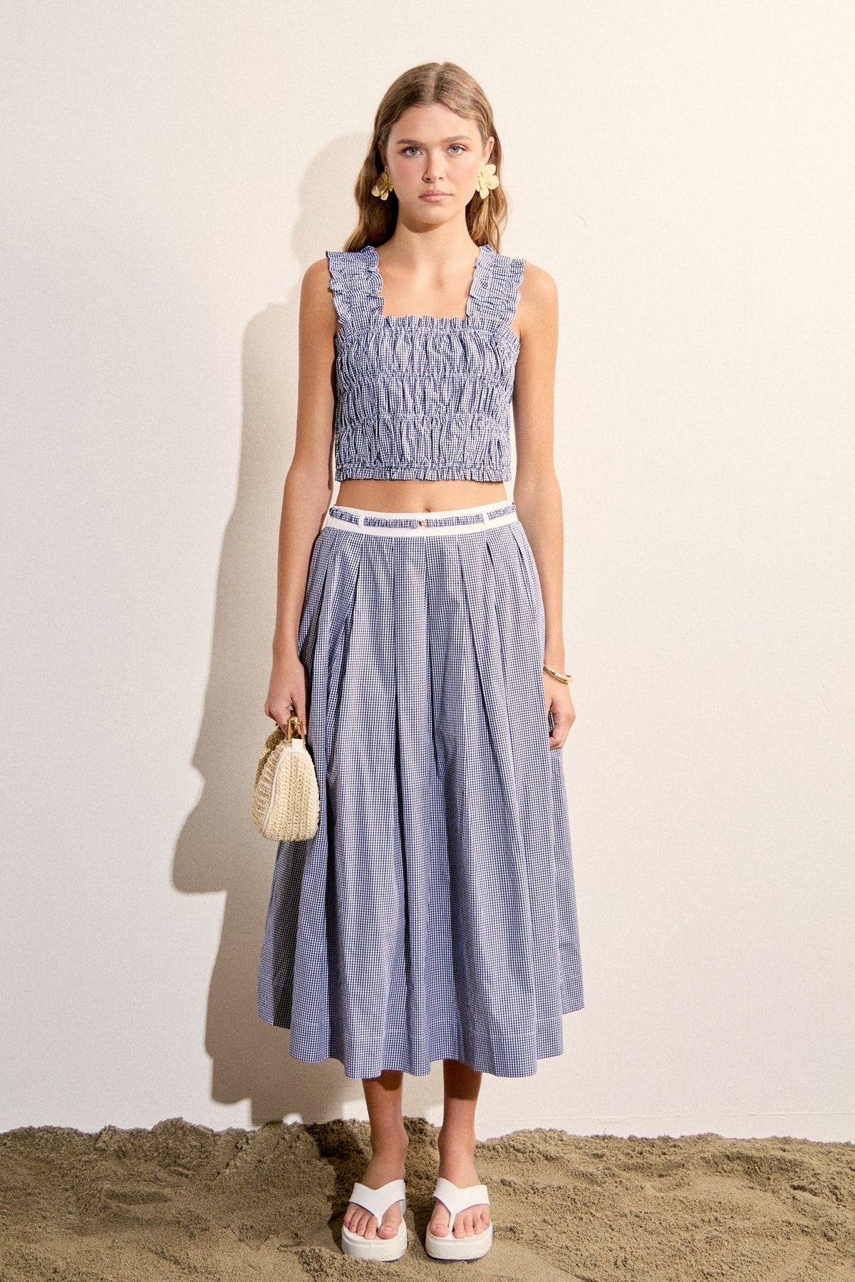 ENGLISH FACTORY - Smocked Gingham Ruffle Tank Top - TOPS available at Objectrare