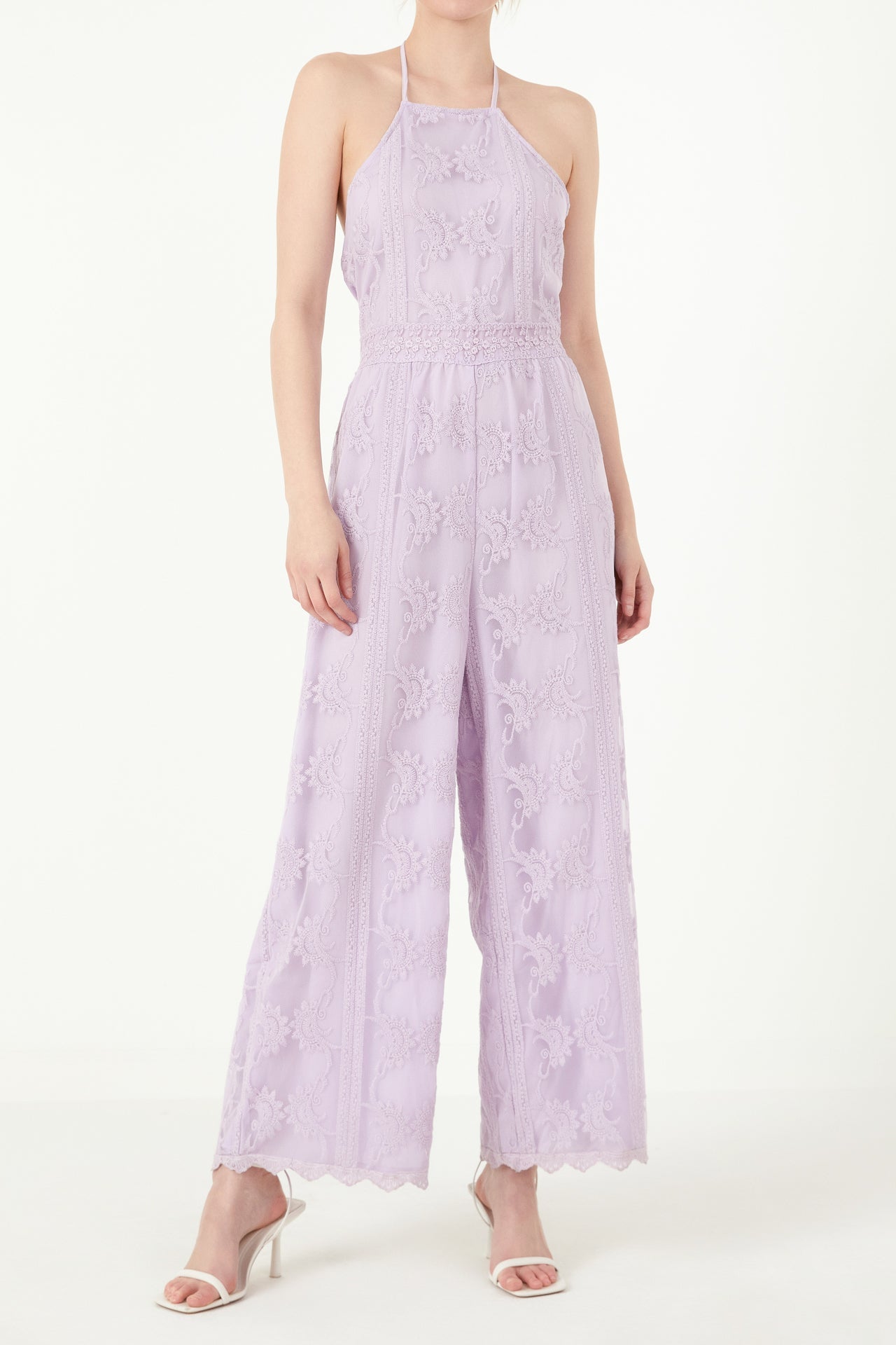 FREE THE ROSES - Cotton Crochet Halter Neck Jumpsuit - JUMPSUITS available at Objectrare