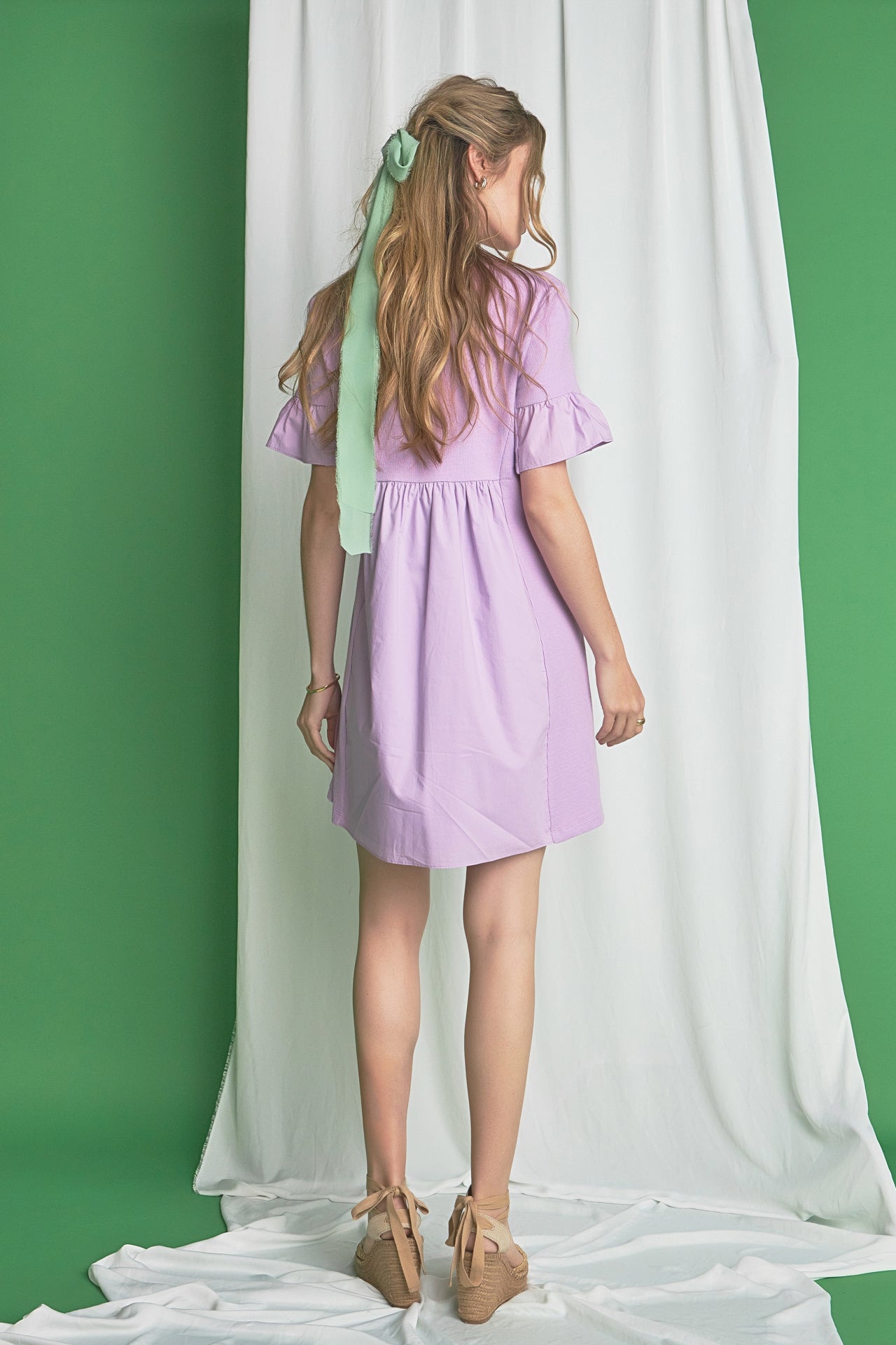 Mixed Media Ruffled Mini Dress