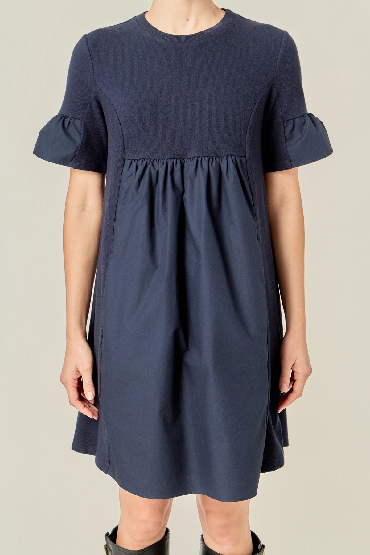 ENGLISH FACTORY - Mixed Media Ruffled Short-Sleeve Mini Dress - DRESSES available at Objectrare