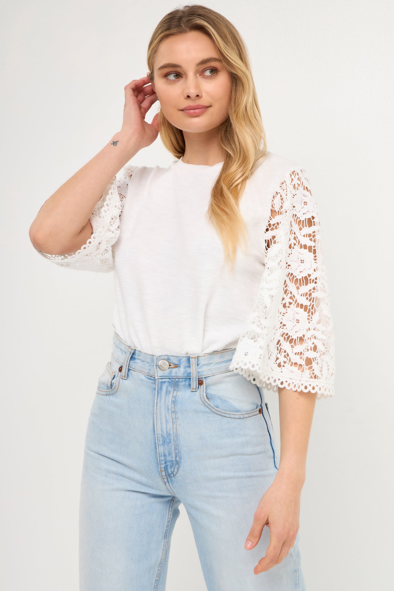 Knit Top with Crochet Bell Sleeves