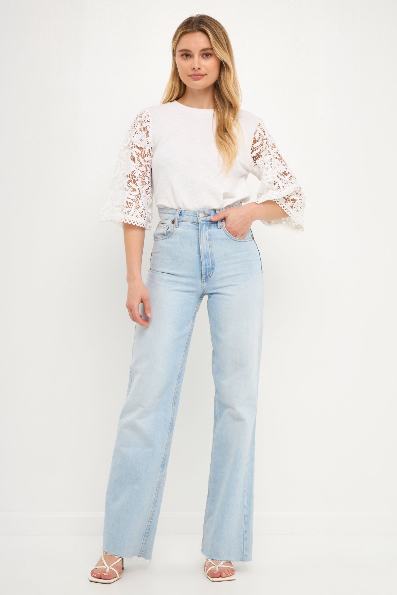 Knit Top with Crochet Bell Sleeves