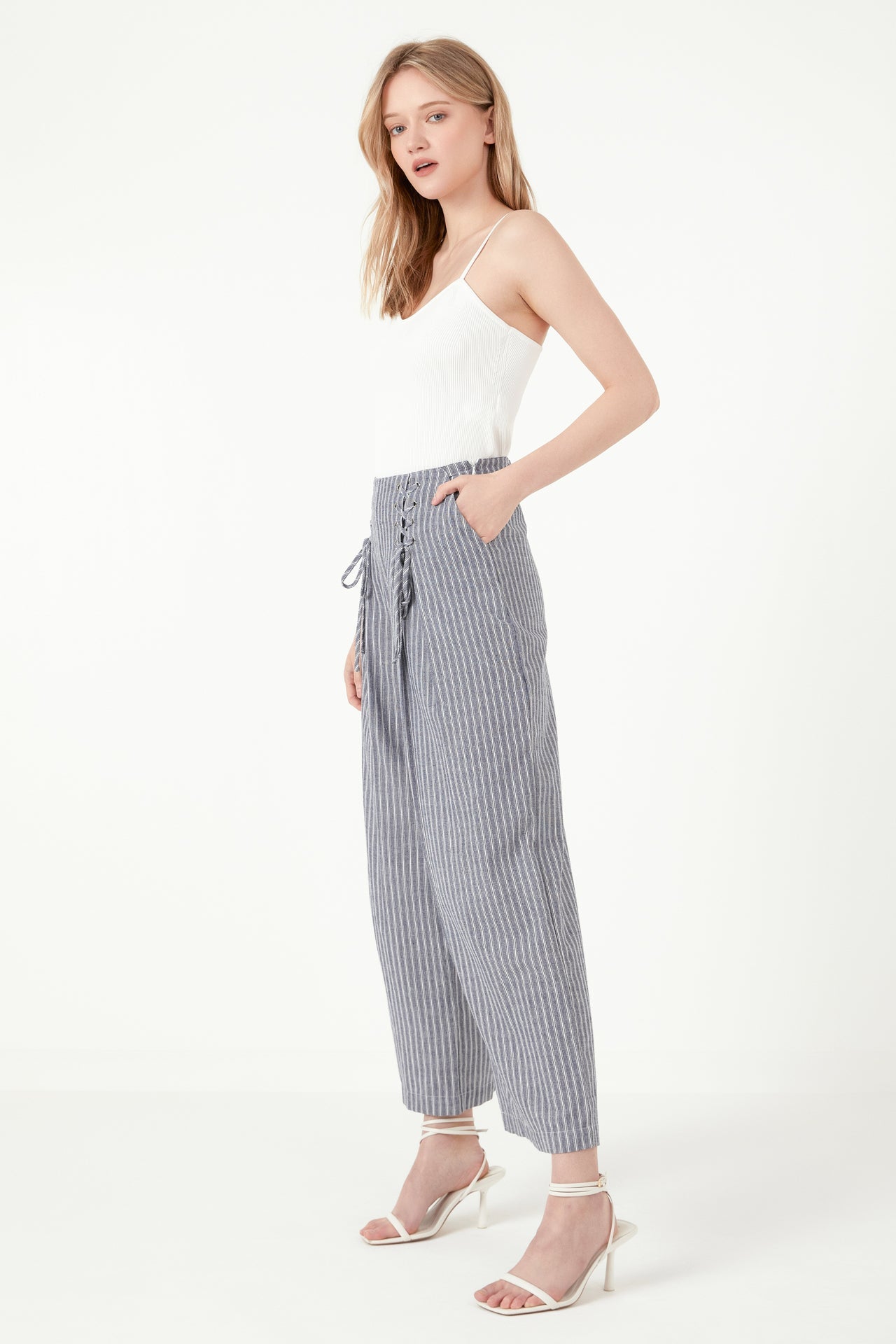 FREE THE ROSES - Striped Lace-up Pants - PANTS available at Objectrare