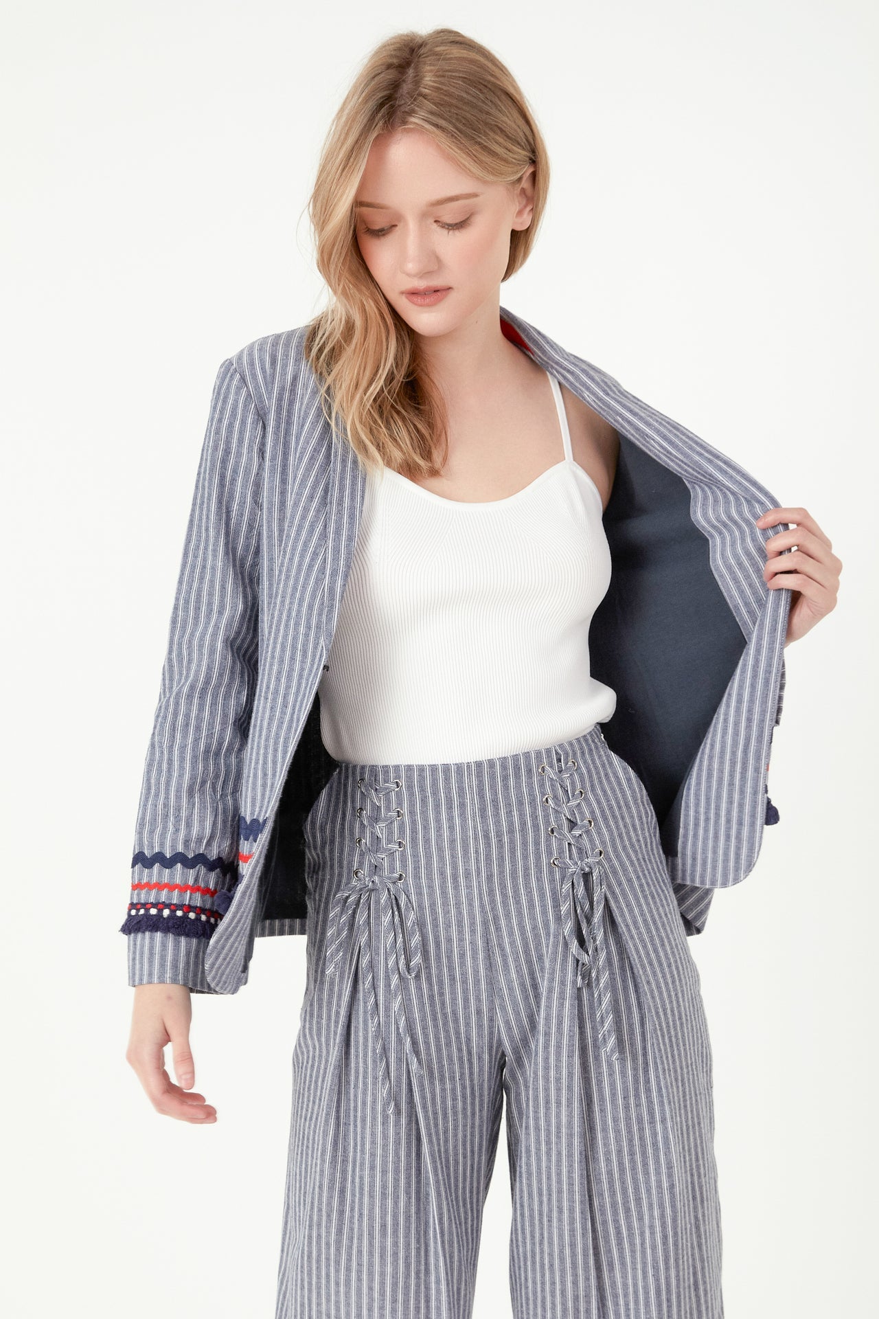 FREE THE ROSES - Striped Lace-up Pants - PANTS available at Objectrare