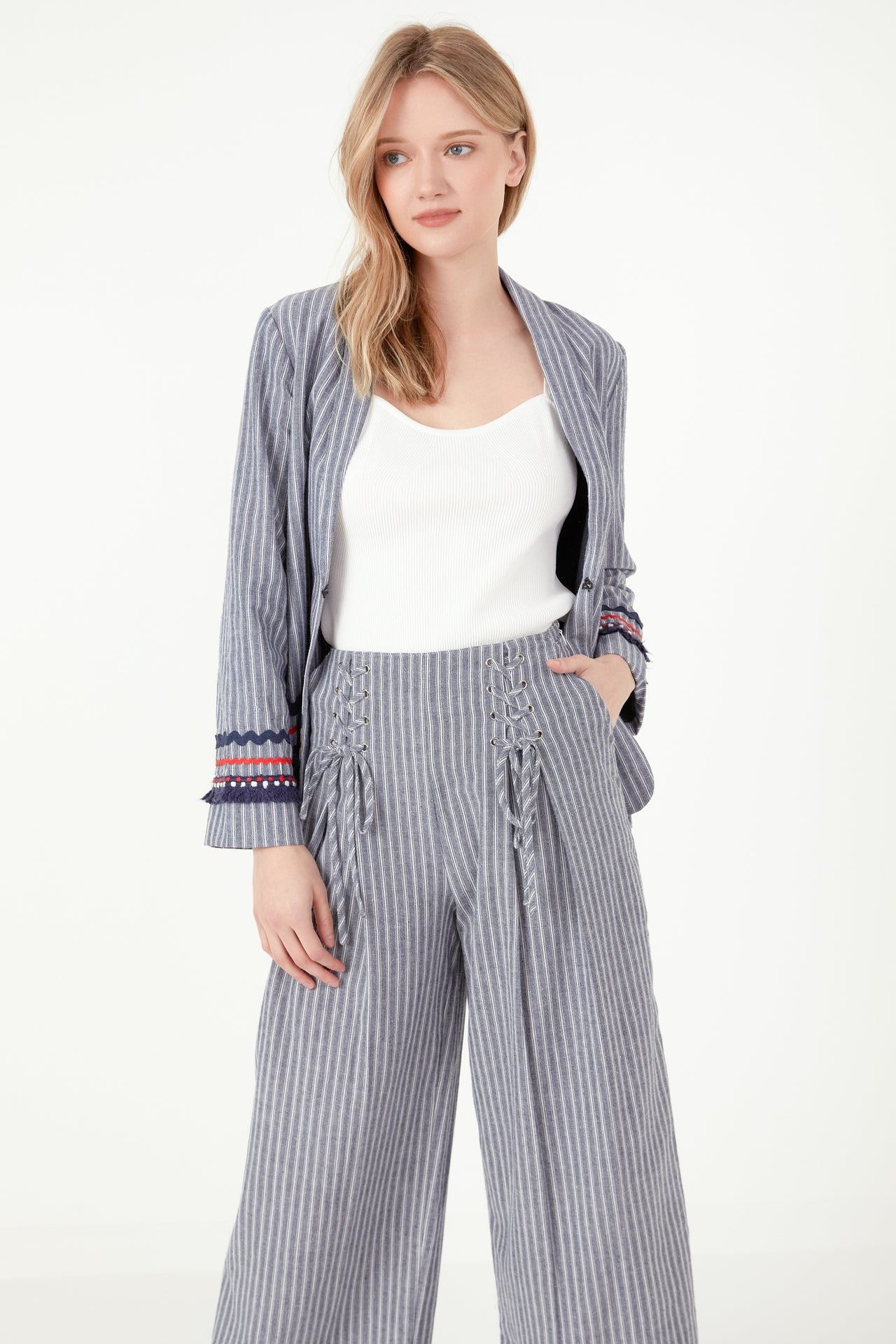 FREE THE ROSES - Striped Trim Detail Blazer - BLAZERS available at Objectrare