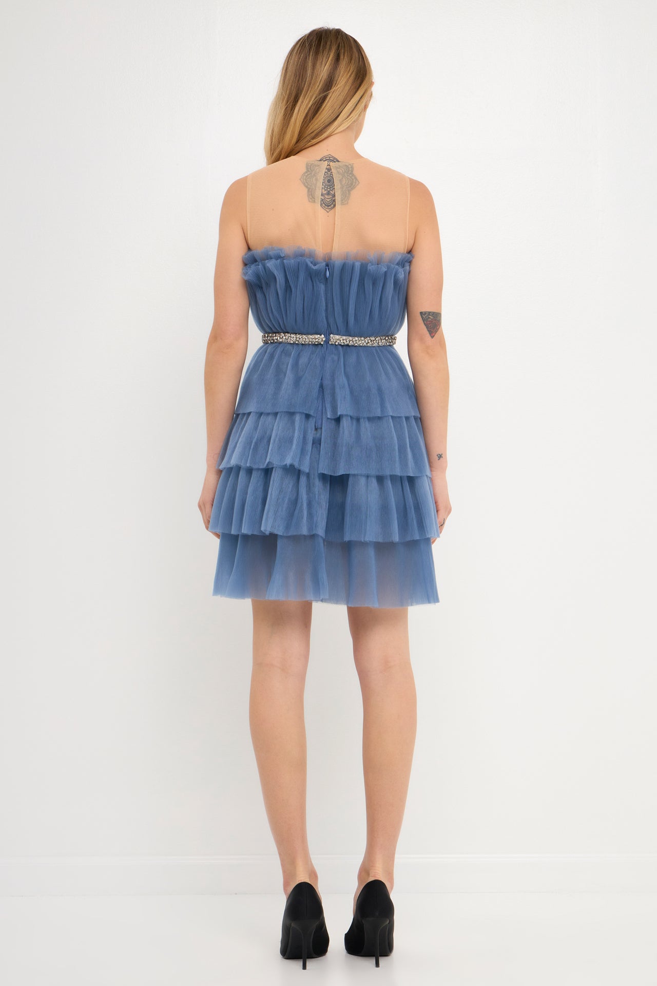 ENDLESS ROSE - Tulle Tiered Mini Dress with Jeweled Belt - DRESSES available at Objectrare