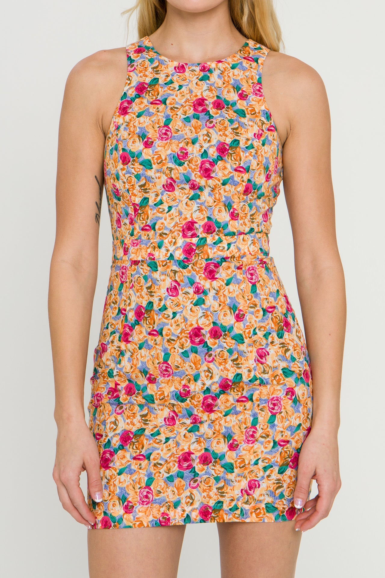 ENDLESS ROSE - Floral Fitted Mini Dress with Back Cutout - DRESSES available at Objectrare