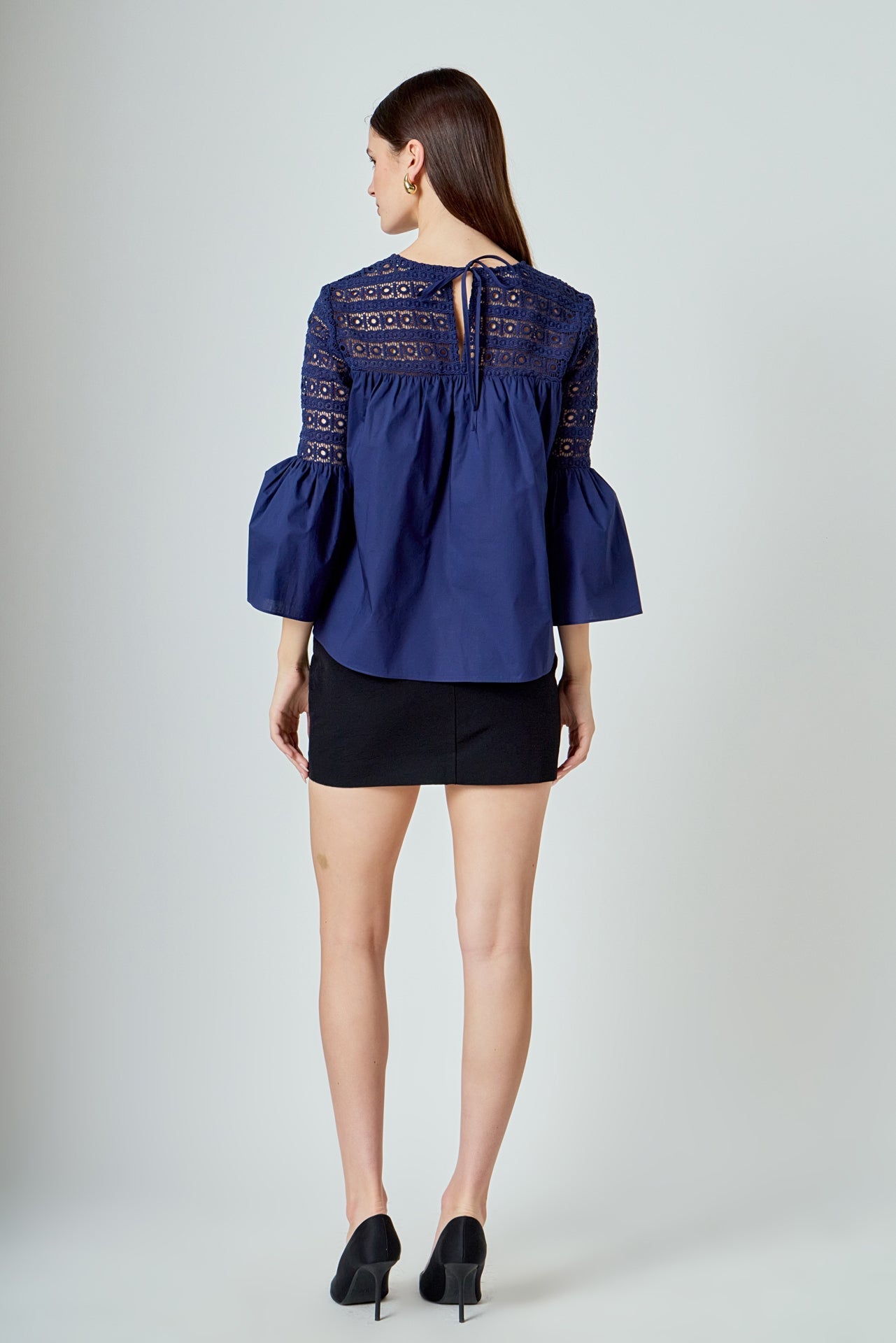 ENDLESS ROSE - Lace with Poplin Bell Sleeve Blouse - SHIRTS & BLOUSES available at Objectrare