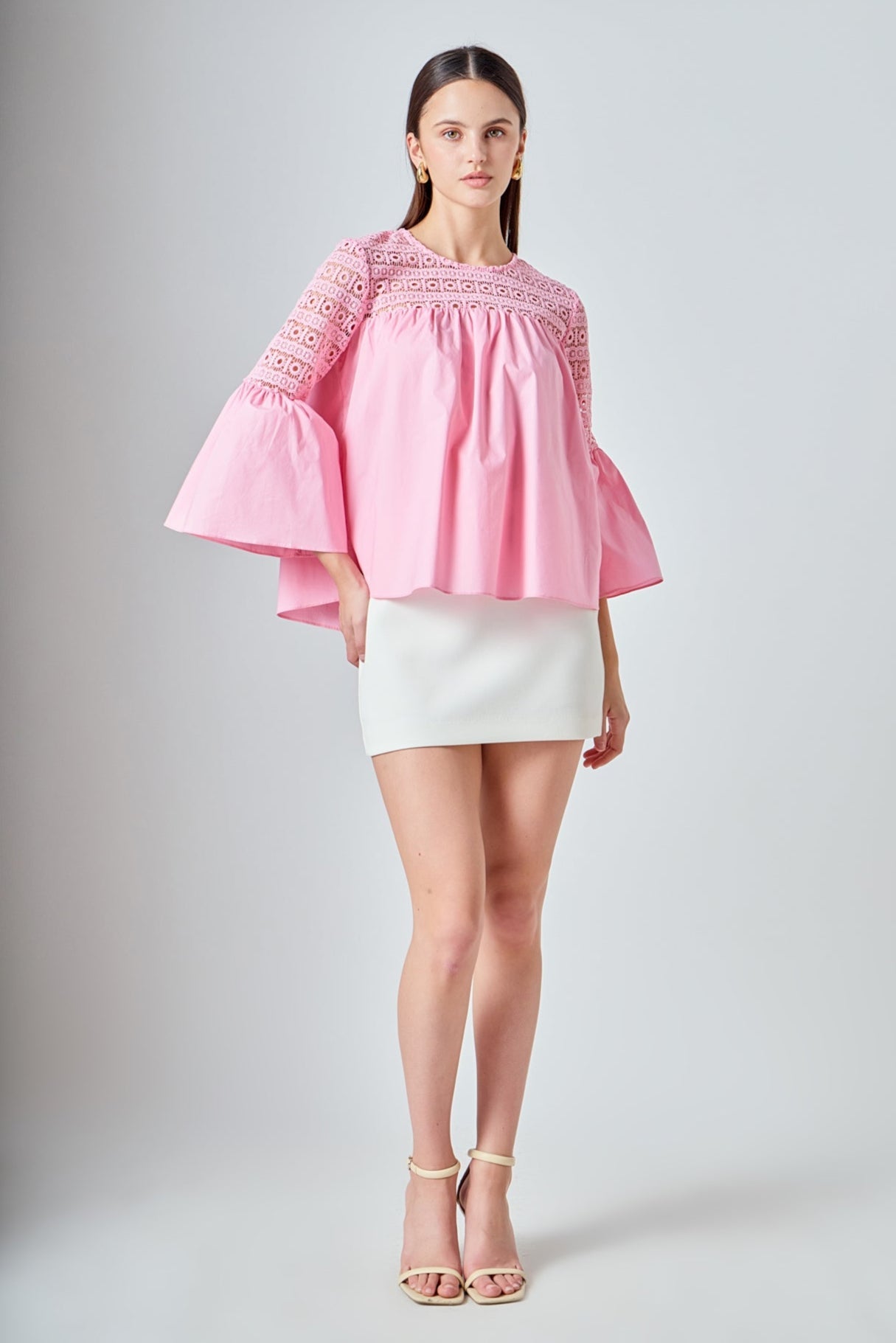 ENDLESS ROSE - Lace with Poplin Bell Sleeve Blouse - SHIRTS & BLOUSES available at Objectrare