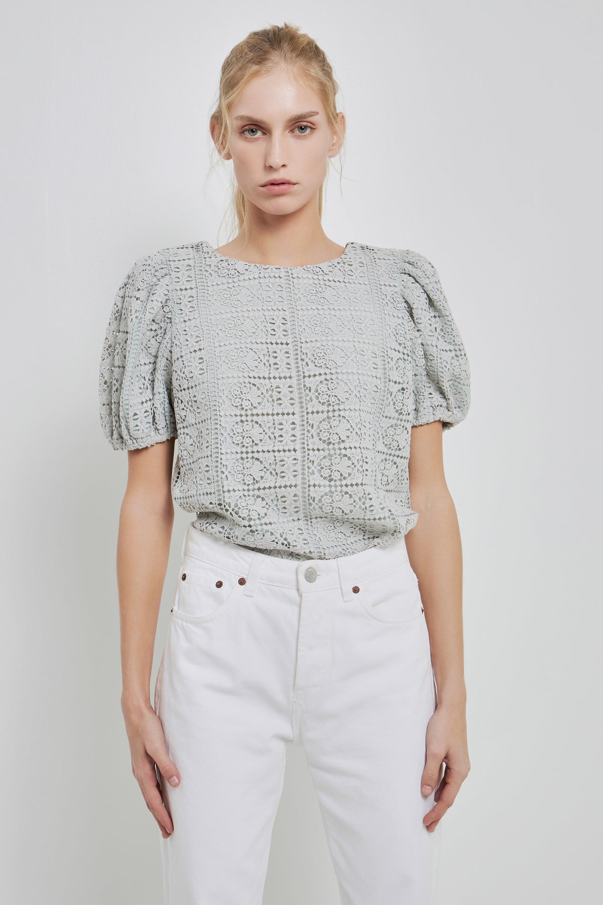 ENGLISH FACTORY - Puff Sleeve Lace Top - TOPS available at Objectrare