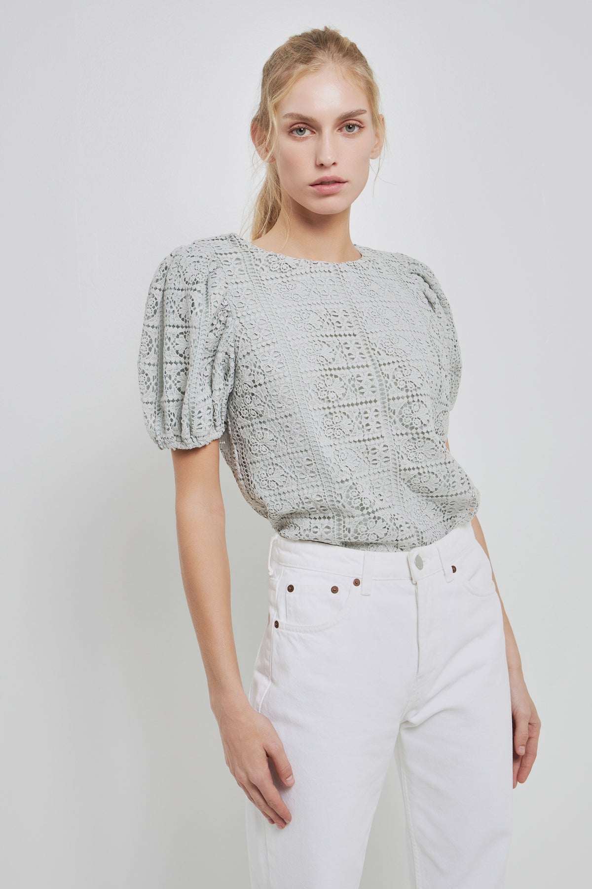 ENGLISH FACTORY - Puff Sleeve Lace Top - TOPS available at Objectrare