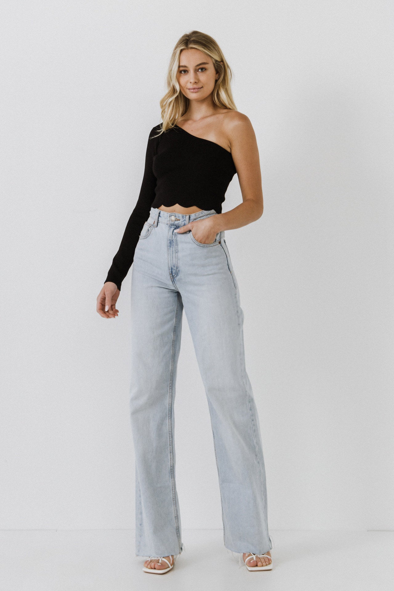 One Shoulder Top with Scalloped Hem