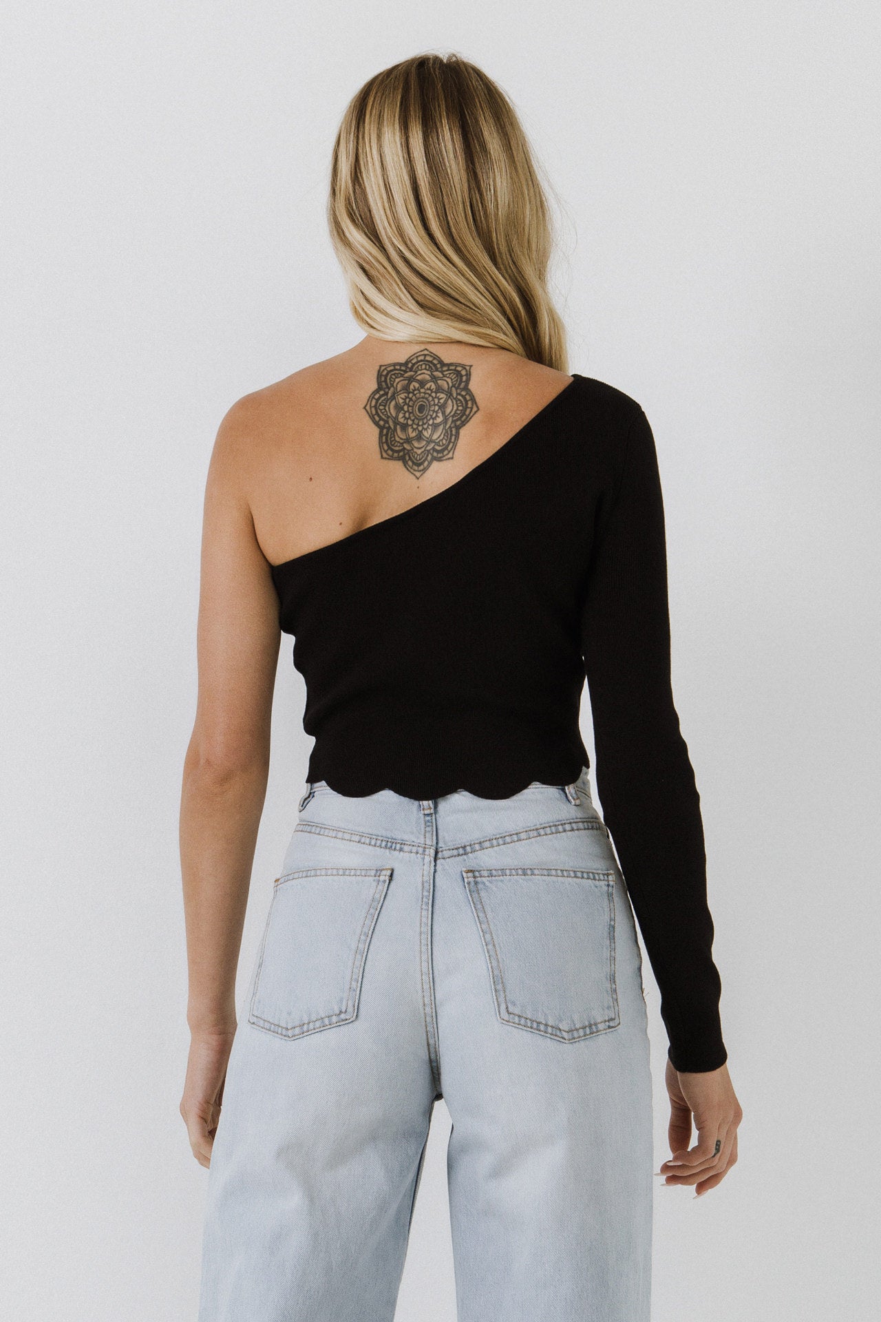 One Shoulder Top with Scalloped Hem