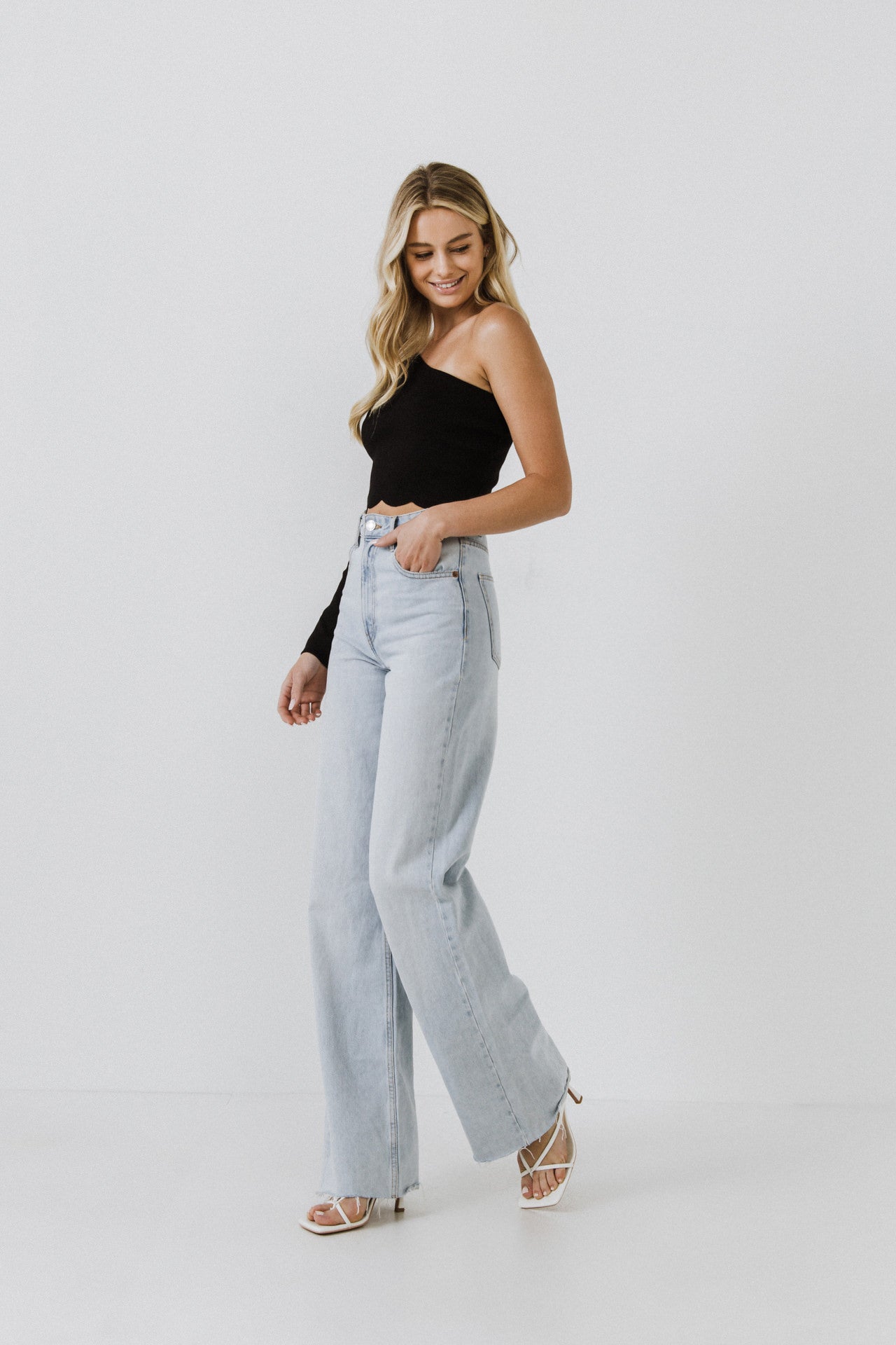 One Shoulder Top with Scalloped Hem