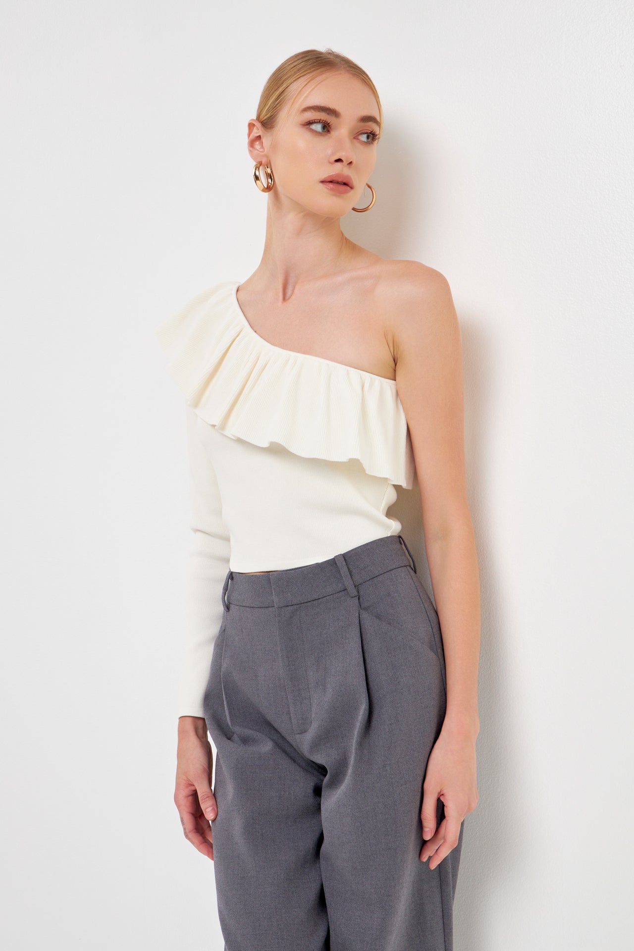 ENDLESS ROSE - One Shoulder Top With Ruffle - TOPS available at Objectrare