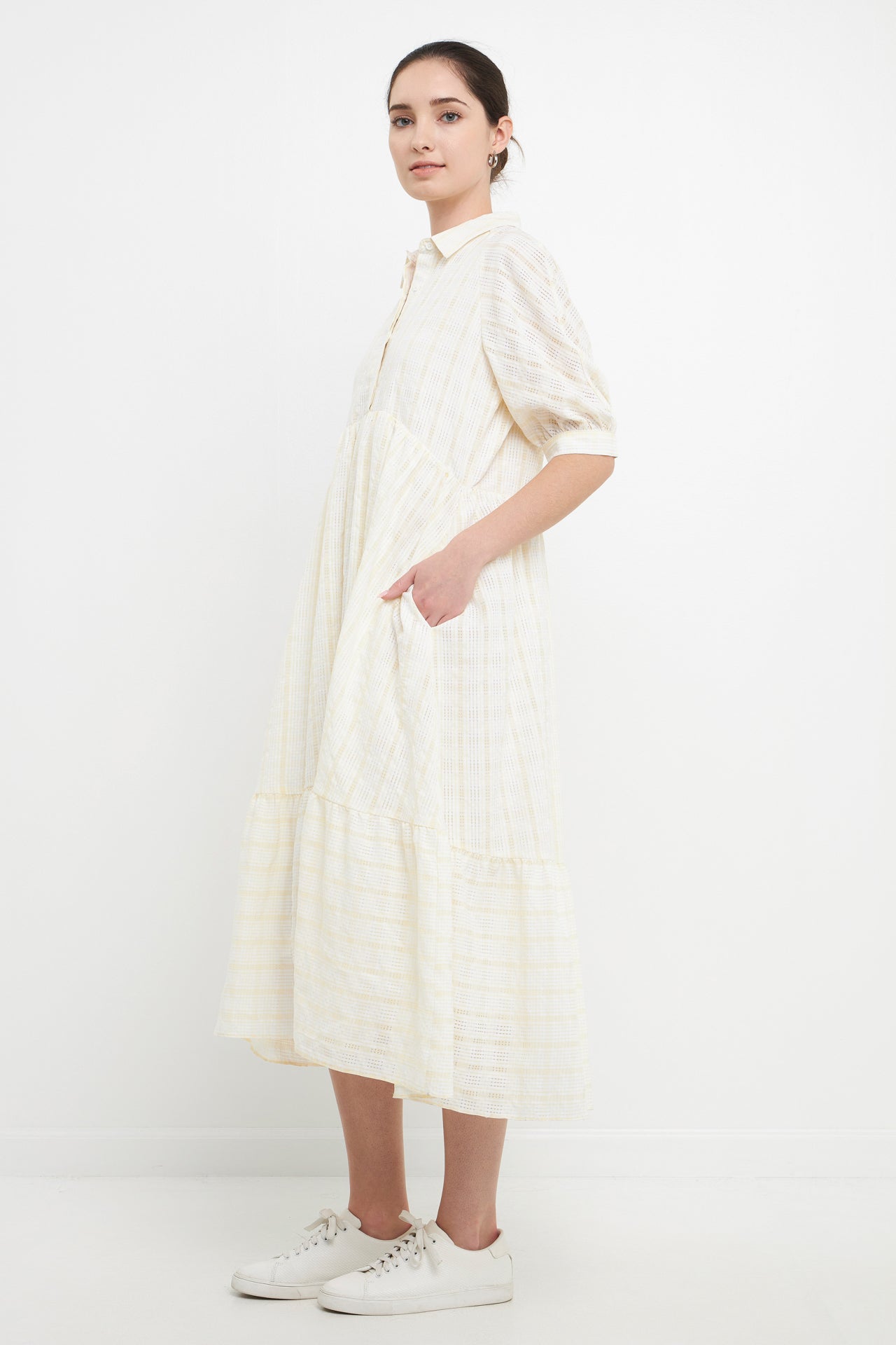 ENGLISH FACTORY - English Factory - Plaid Collared Midi Dress - DRESSES available at Objectrare