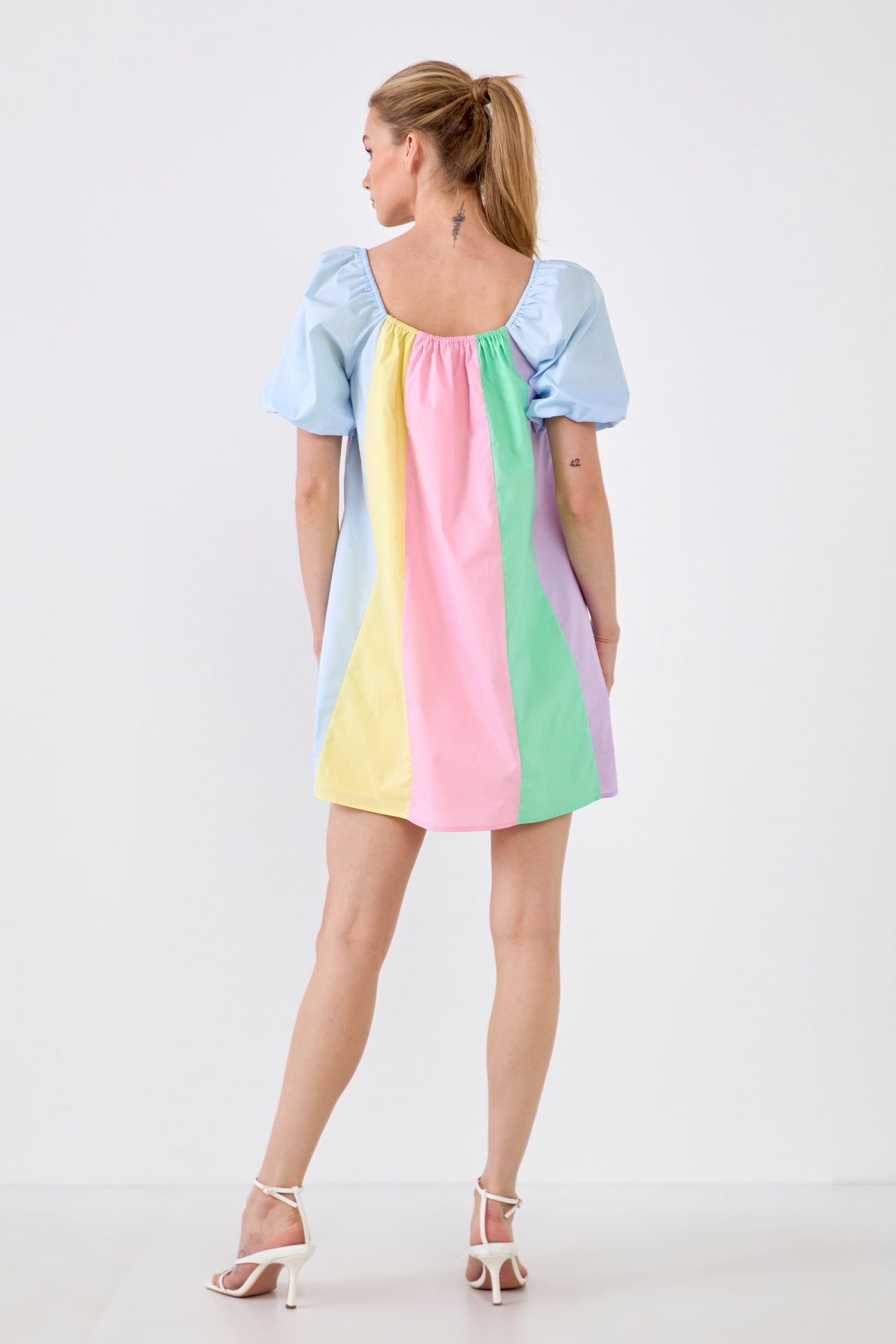 ENGLISH FACTORY - Color Blocked Mini Dress with Puff Sleeves - DRESSES available at Objectrare