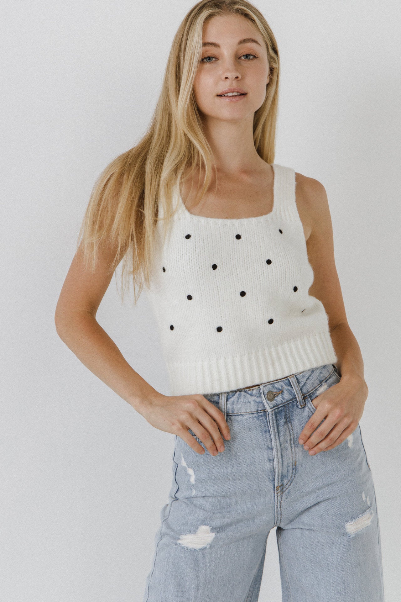 ENGLISH FACTORY - Dot Sweater Tank Top - TOPS available at Objectrare