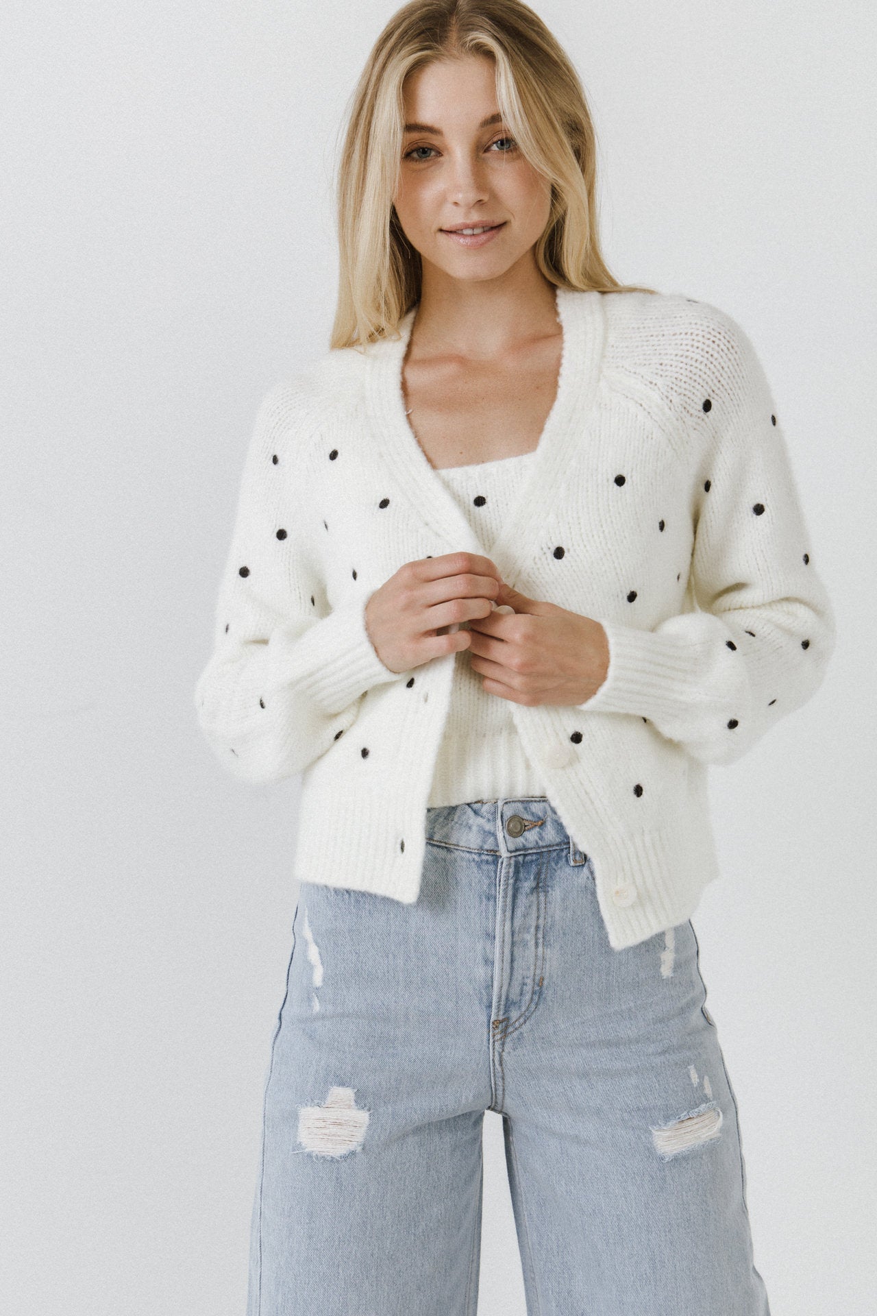 ENGLISH FACTORY - Dot Embroidered Cardigan - SWEATERS & KNITS available at Objectrare
