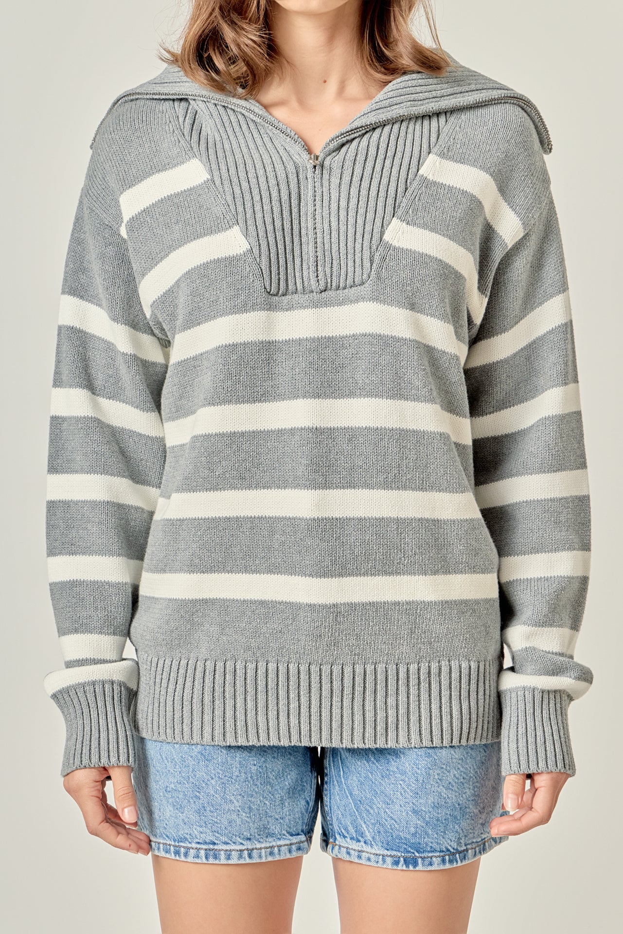 ENGLISH FACTORY - Striped Knit Zip Pullover - SWEATERS & KNITS available at Objectrare