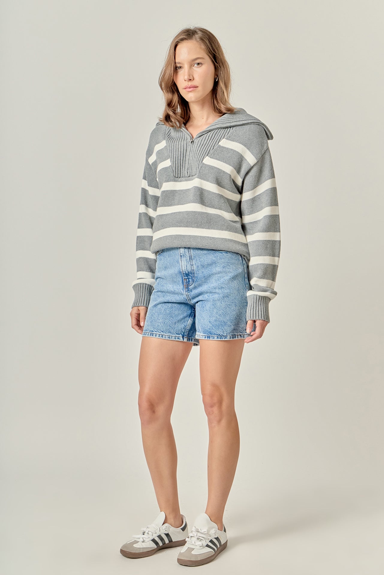 ENGLISH FACTORY - Striped Knit Zip Pullover - SWEATERS & KNITS available at Objectrare