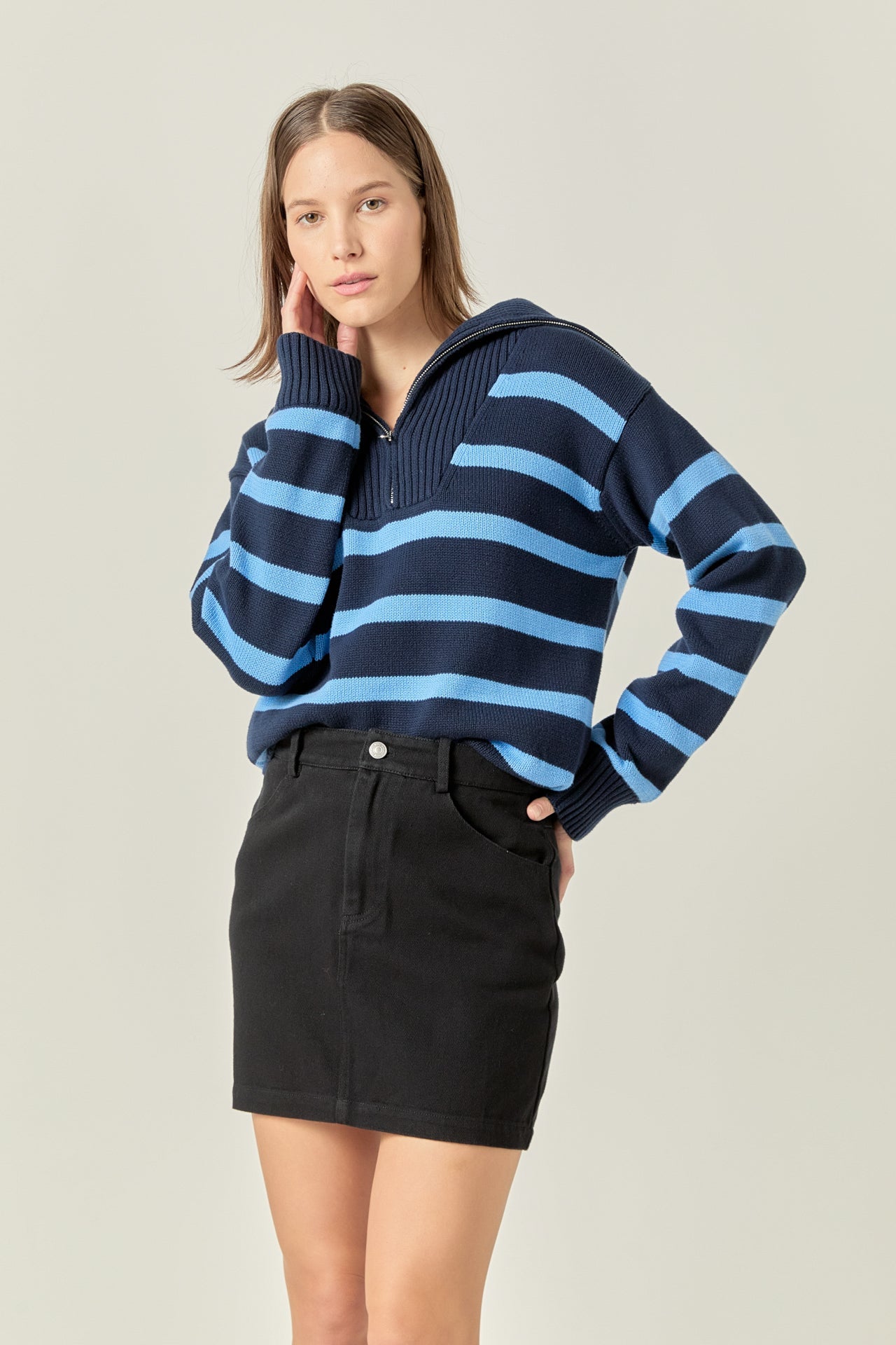 ENGLISH FACTORY - Striped Knit Zip Pullover - SWEATERS & KNITS available at Objectrare