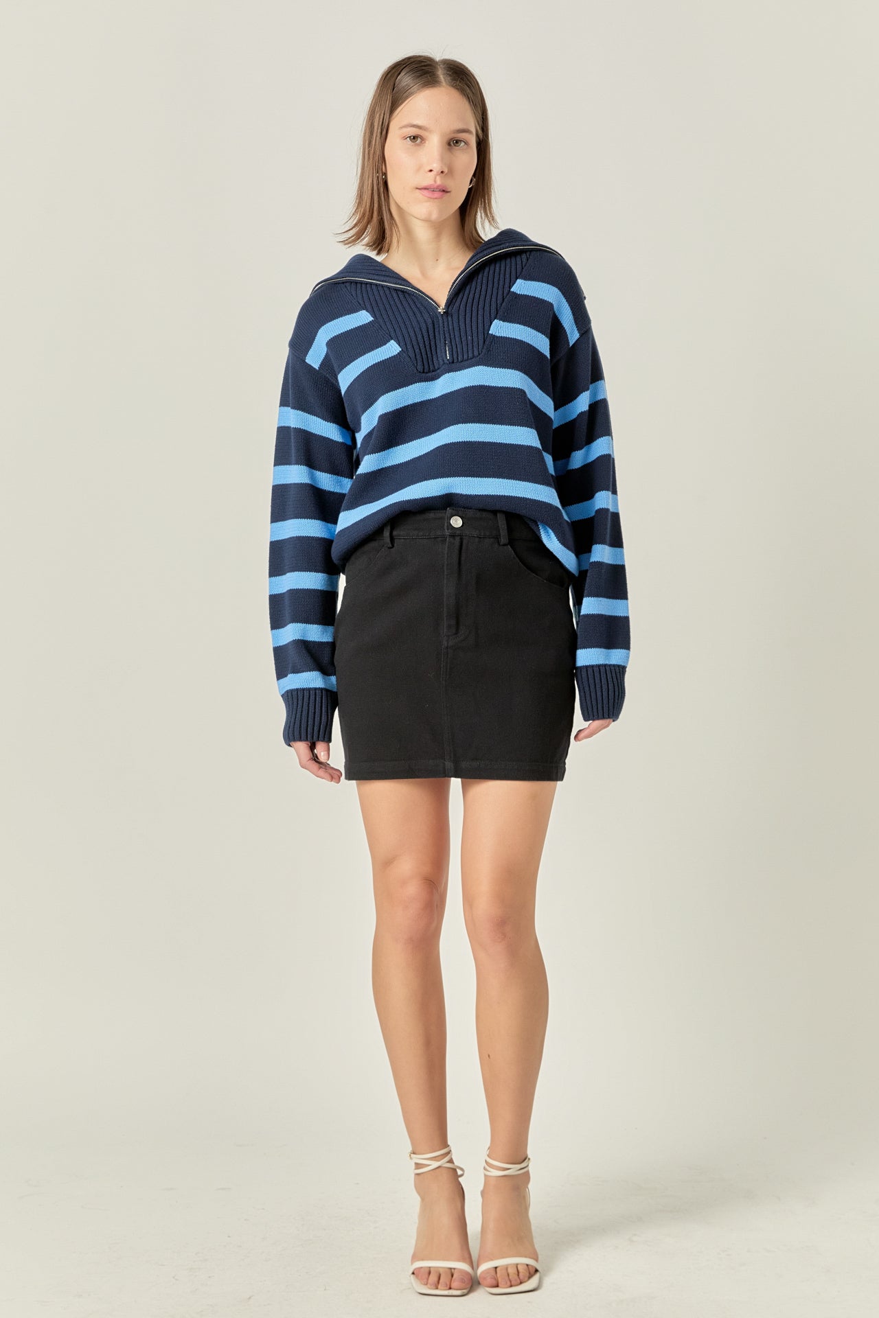 ENGLISH FACTORY - Striped Knit Zip Pullover - SWEATERS & KNITS available at Objectrare