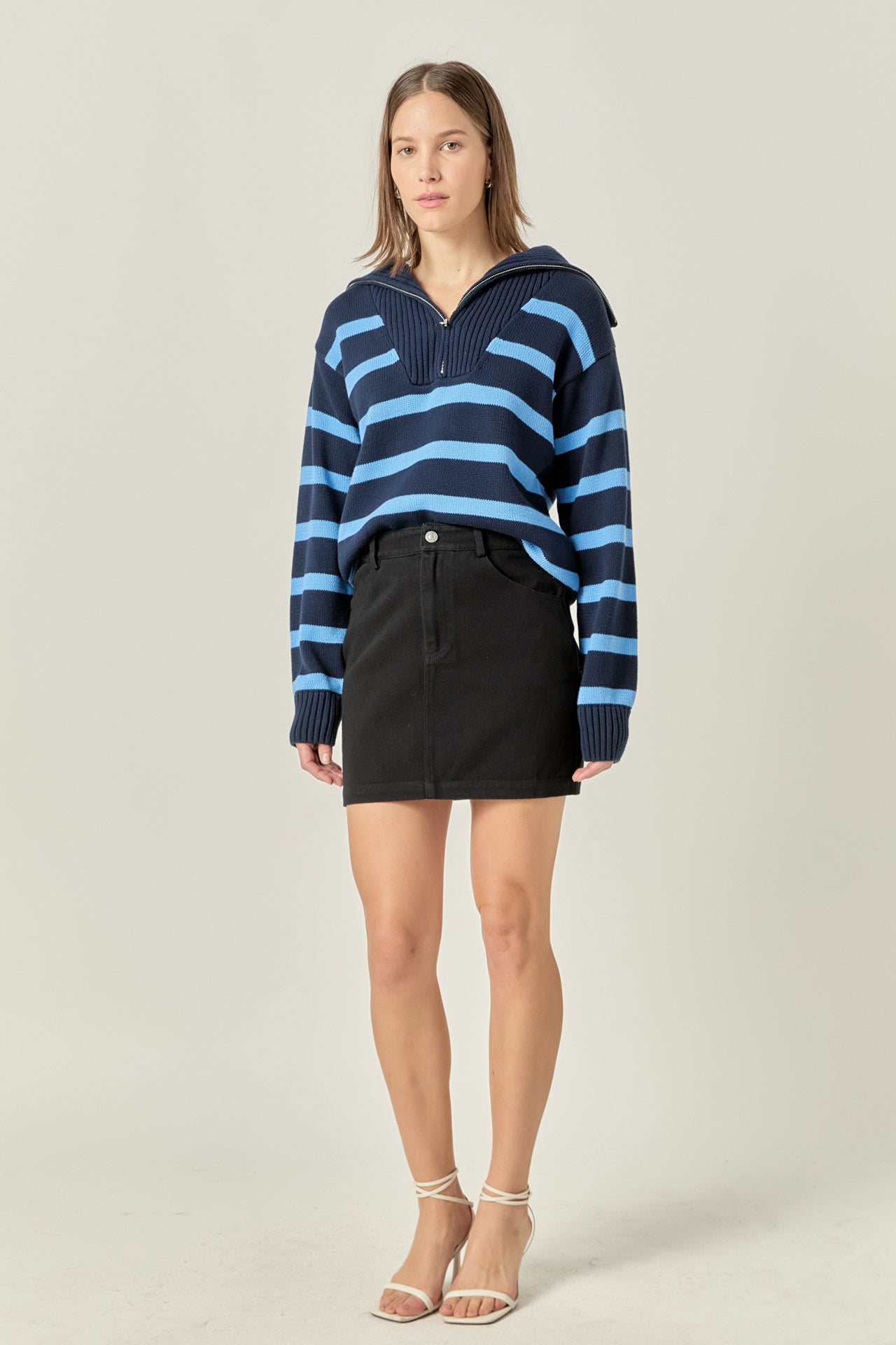 ENGLISH FACTORY - Striped Knit Zip Pullover - SWEATERS & KNITS available at Objectrare