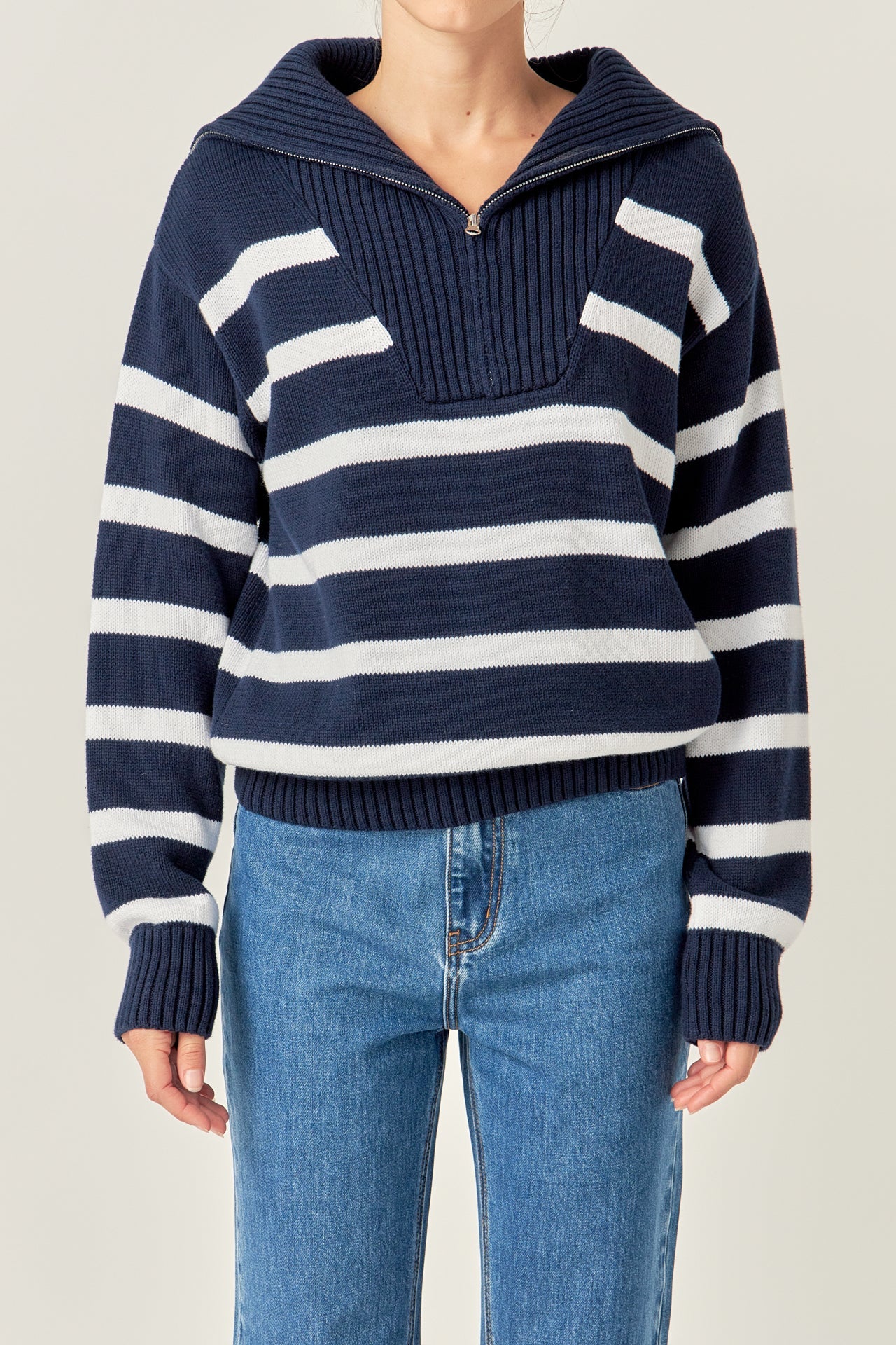 ENGLISH FACTORY - Striped Knit Zip Pullover - SWEATERS & KNITS available at Objectrare