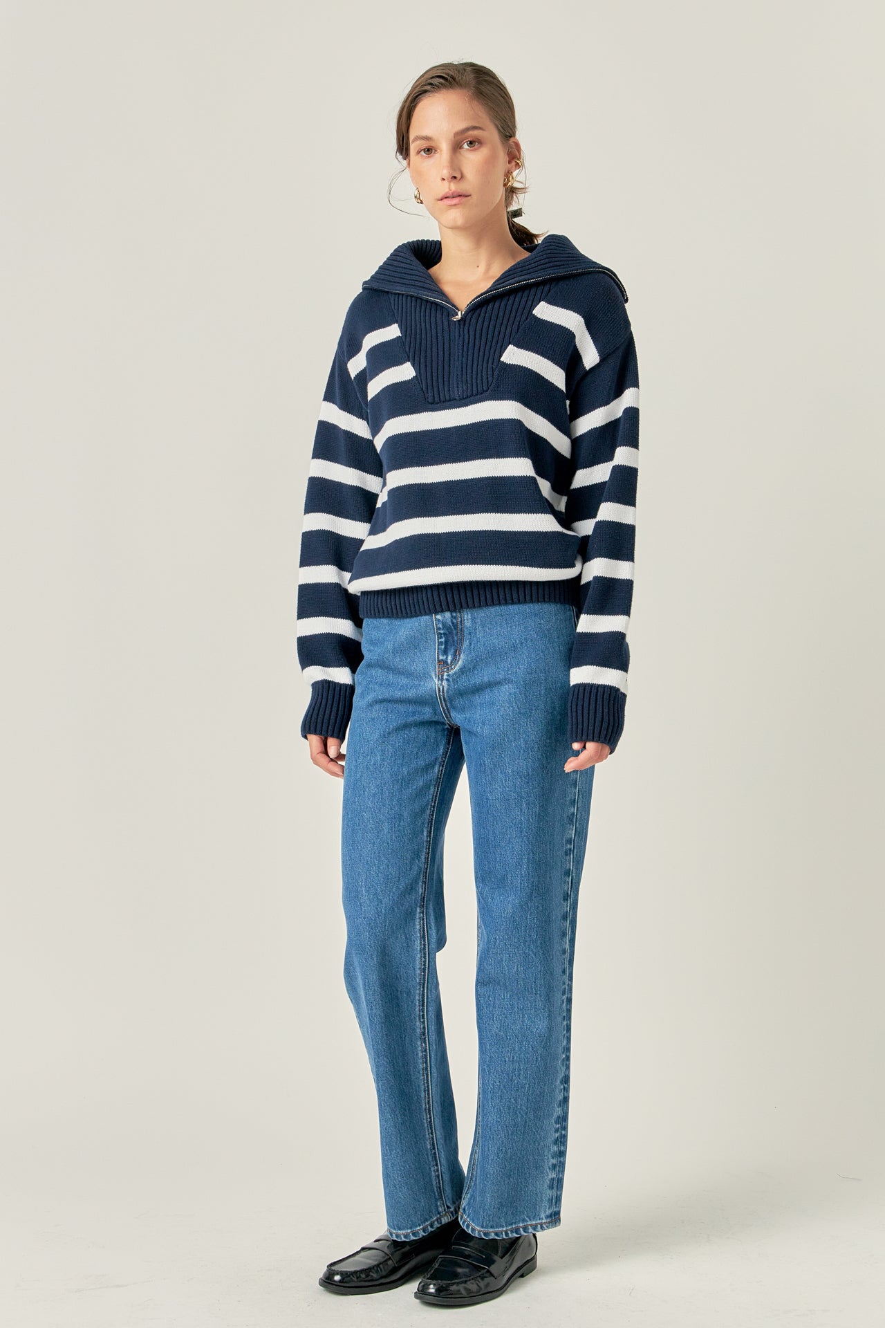 ENGLISH FACTORY - Striped Knit Zip Pullover - SWEATERS & KNITS available at Objectrare