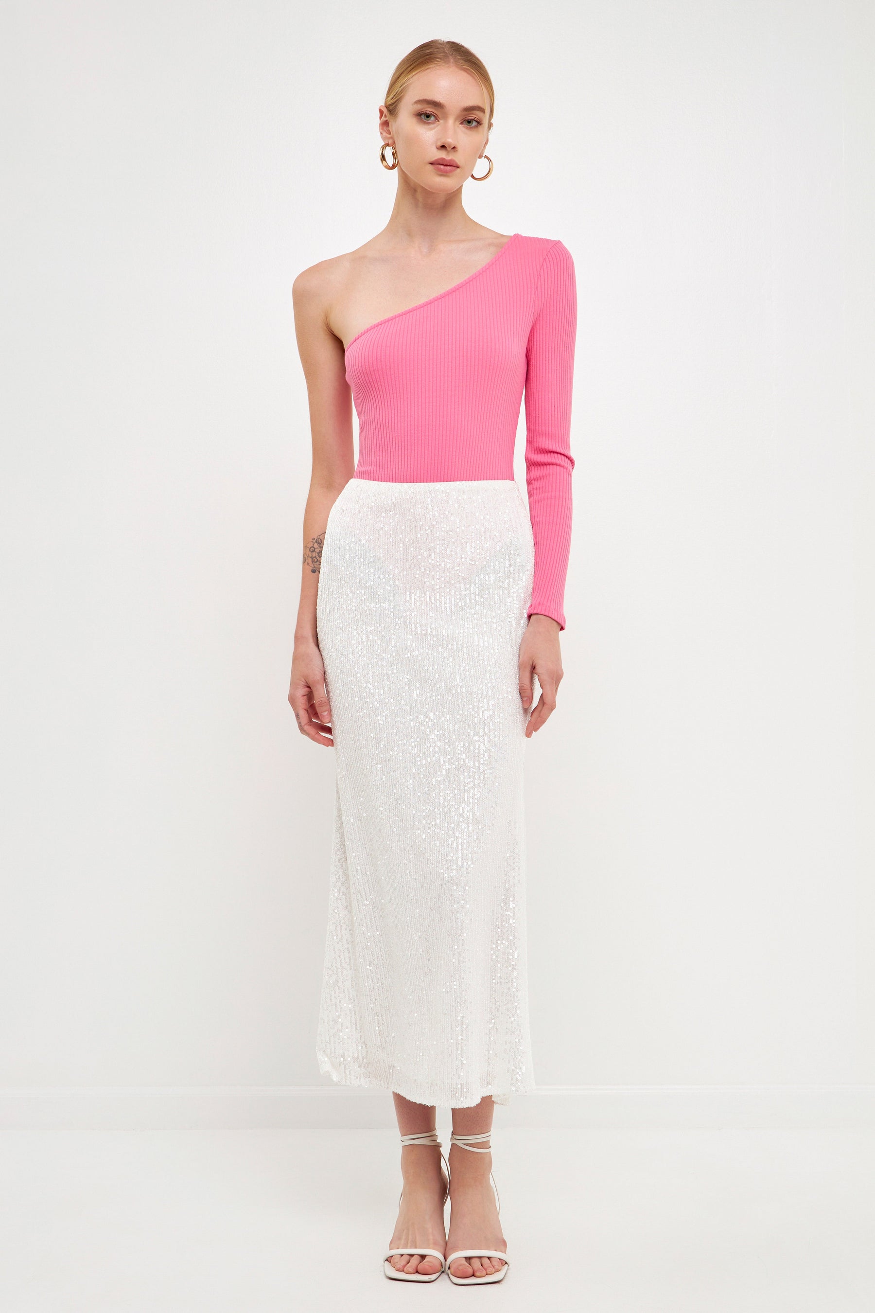 ENDLESS ROSE - One Shoulder Ribbed Knit Bodysuit - TOPS available at Objectrare