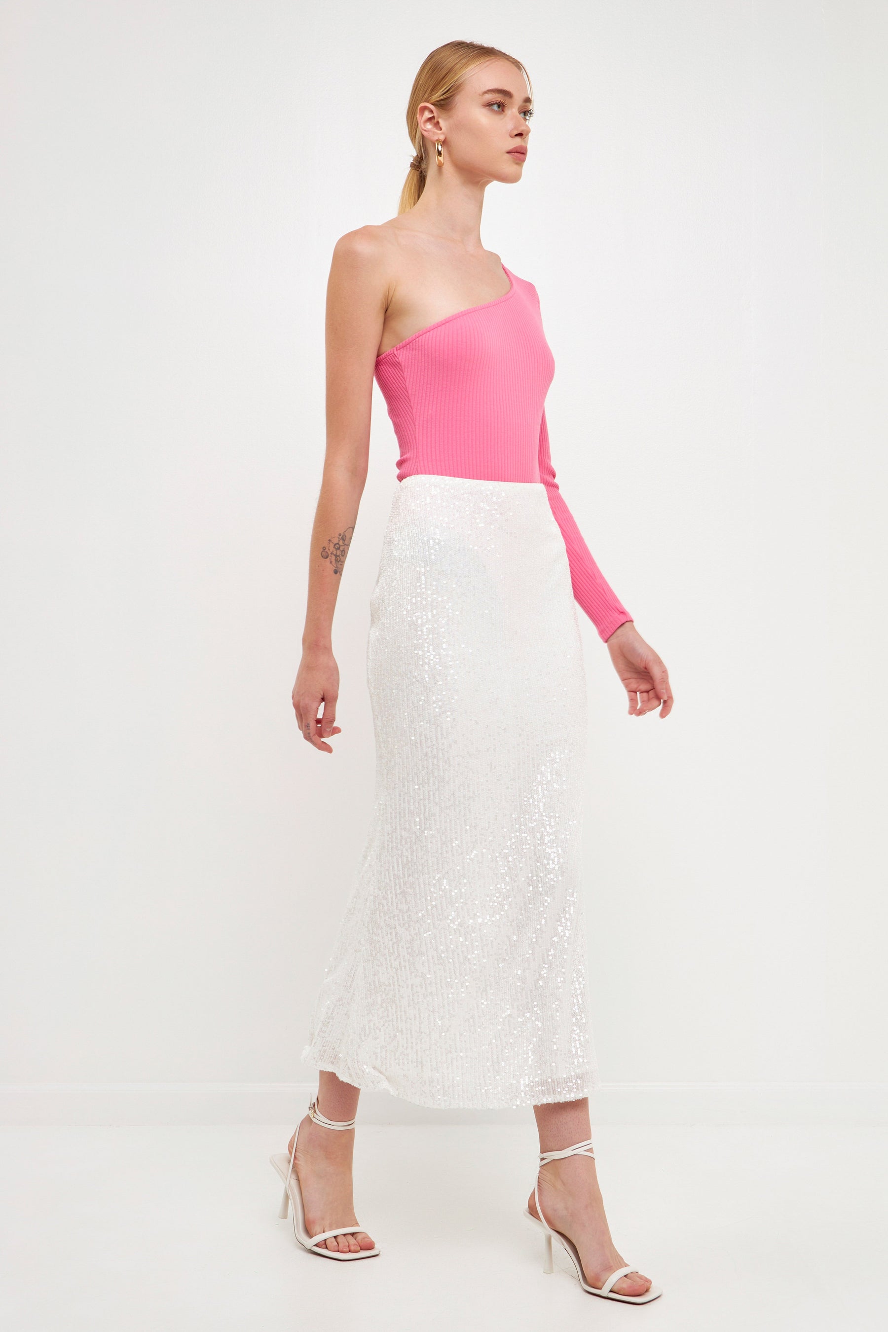 ENDLESS ROSE - One Shoulder Ribbed Knit Bodysuit - TOPS available at Objectrare