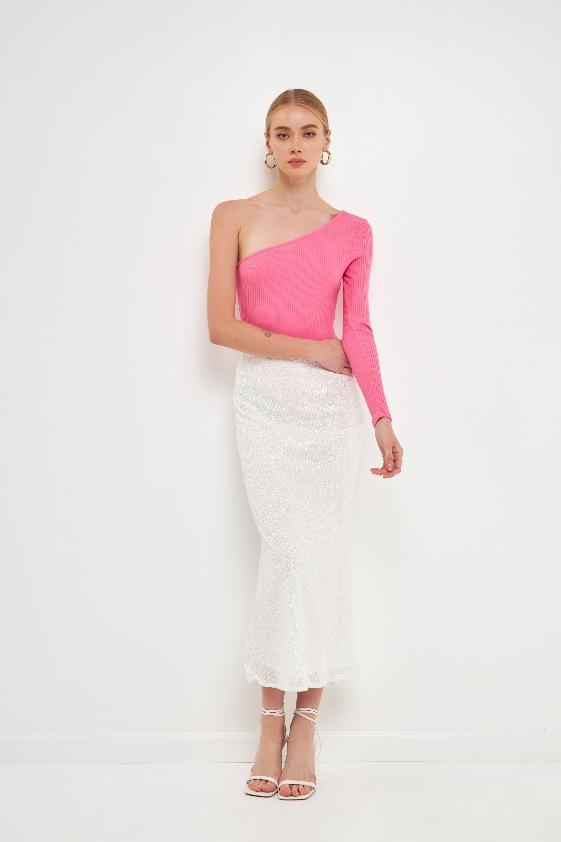 ENDLESS ROSE - One Shoulder Ribbed Knit Bodysuit - TOPS available at Objectrare
