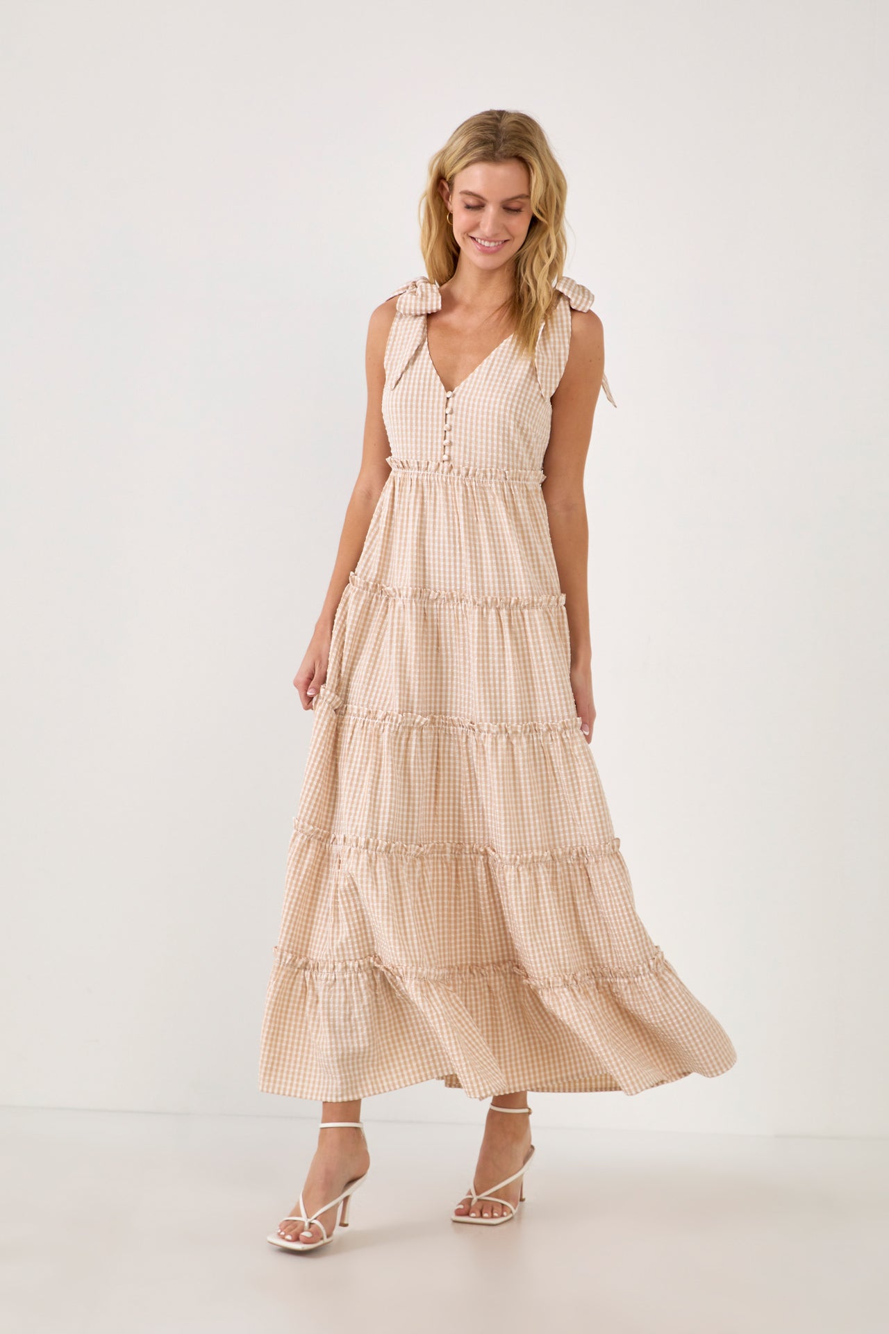 ENGLISH FACTORY - Gingham Maxi Dress with Shoulder Ties - DRESSES available at Objectrare