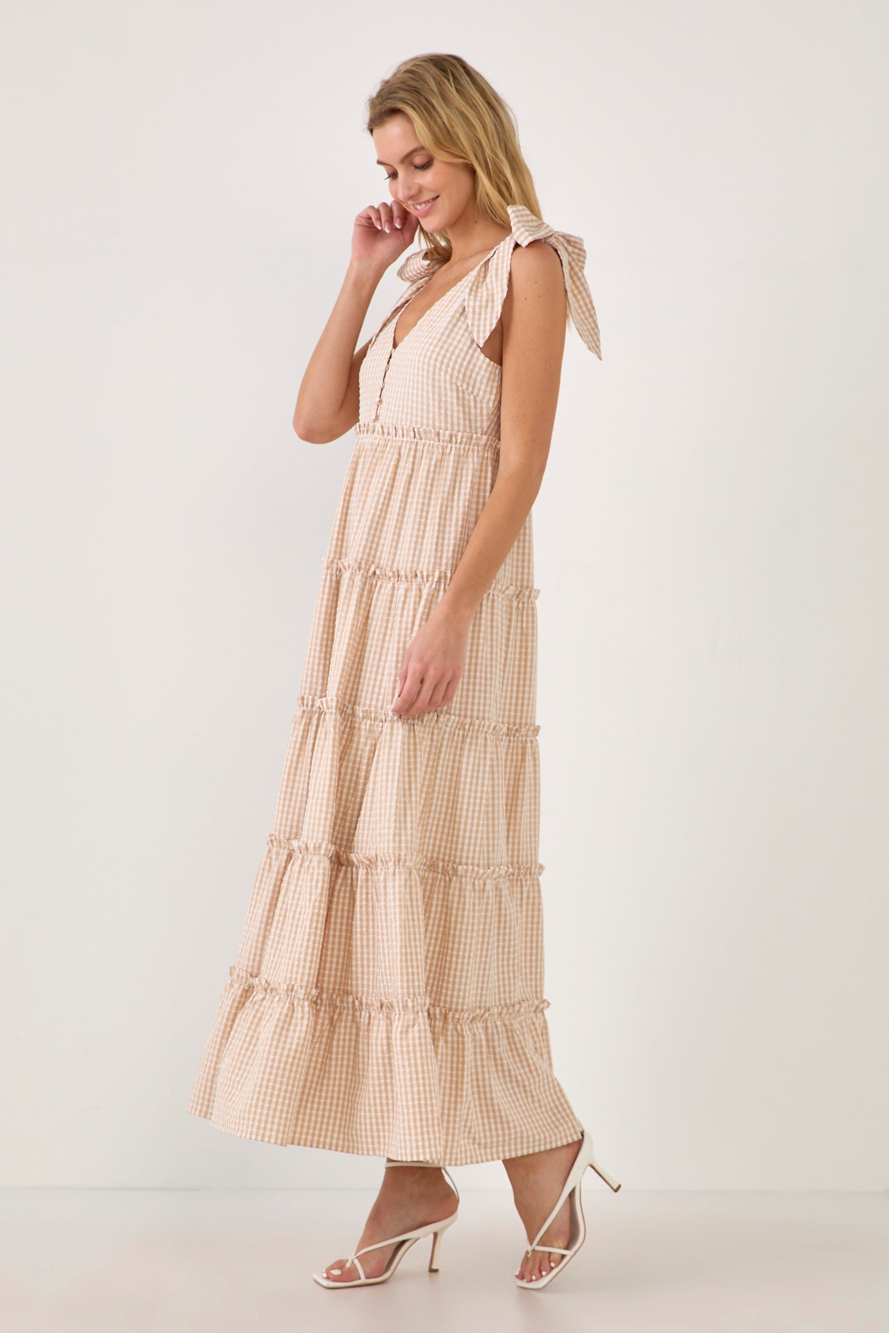 ENGLISH FACTORY - Gingham Maxi Dress with Shoulder Ties - DRESSES available at Objectrare