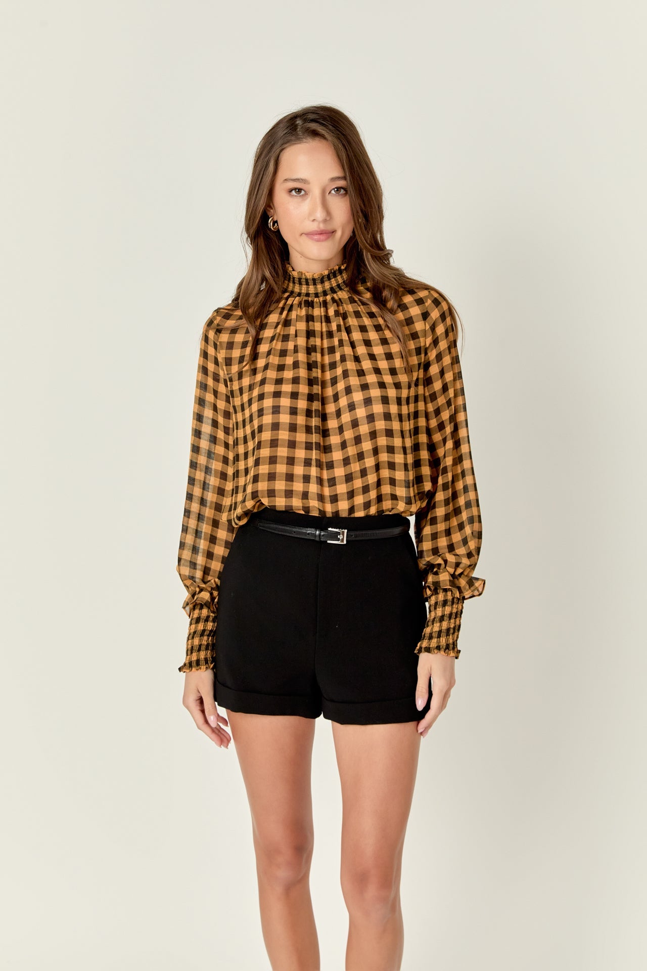 ENGLISH FACTORY - Checker Blouse with Mock Neck - TOPS available at Objectrare