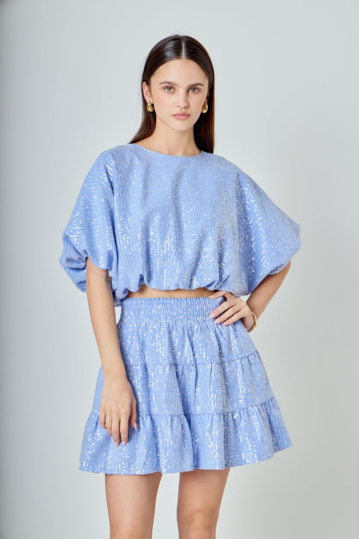 ENDLESS ROSE - Sequins Voluminious Crop Top - TOPS available at Objectrare