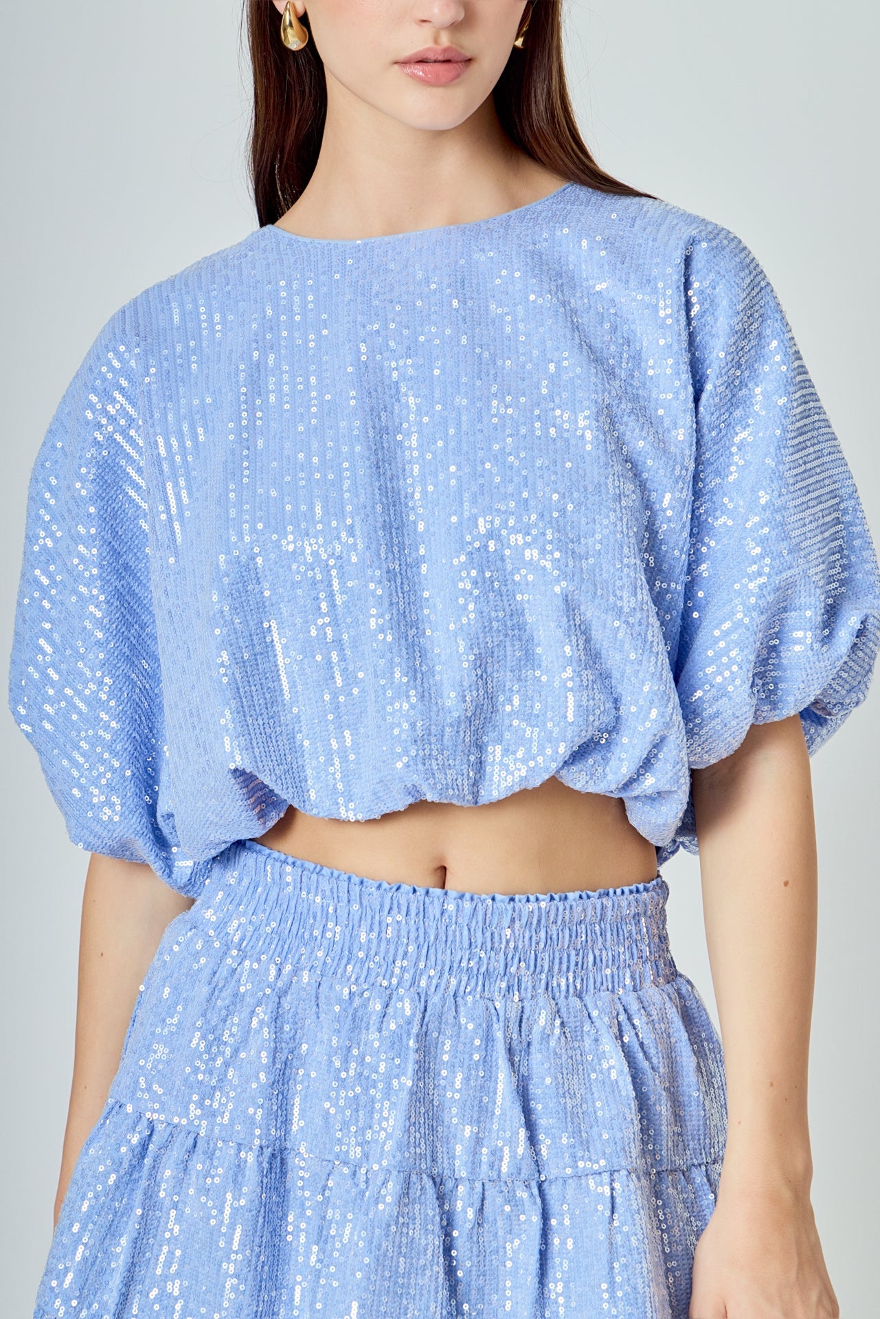 ENDLESS ROSE - Sequins Voluminious Crop Top - TOPS available at Objectrare