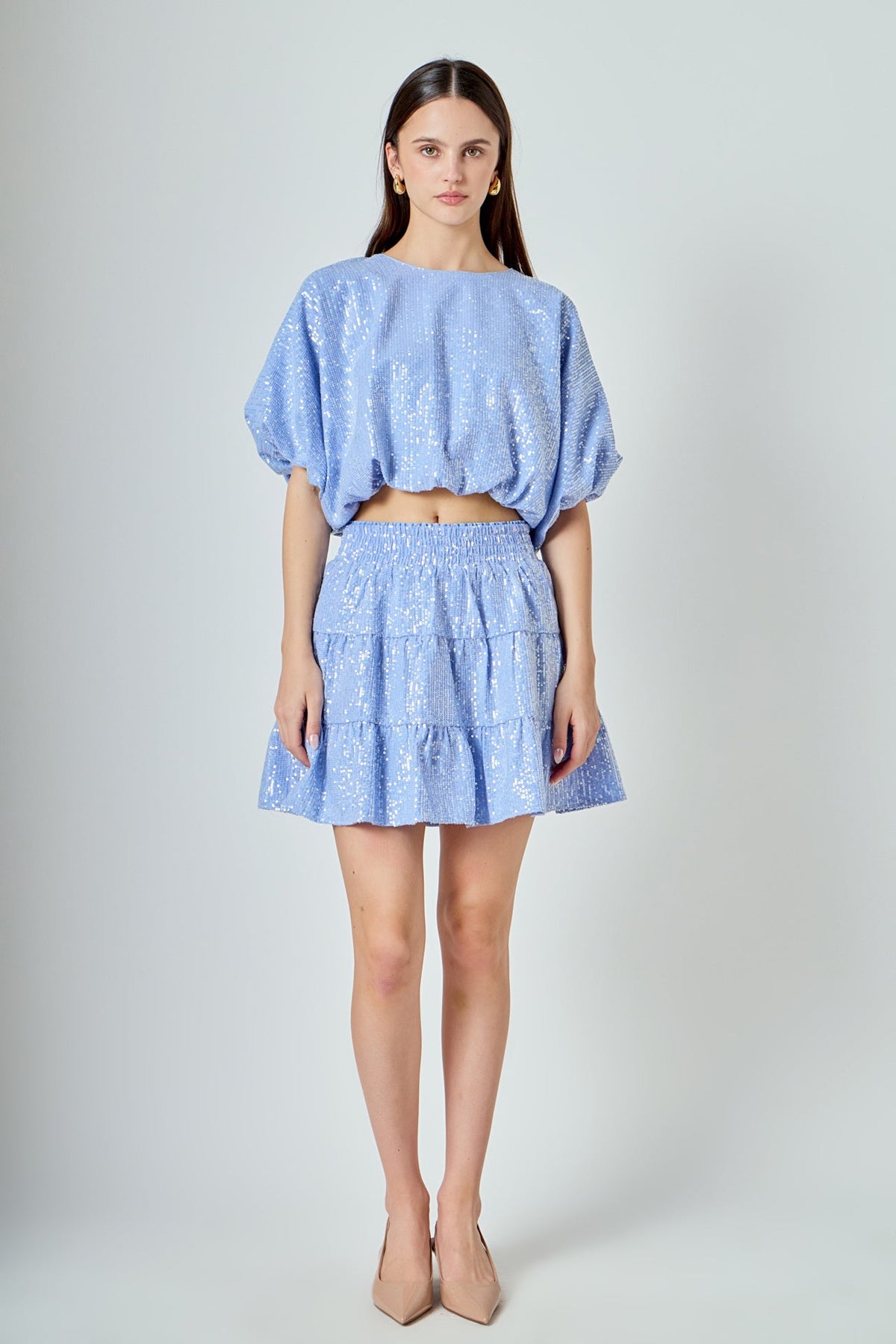 ENDLESS ROSE - Sequins Voluminious Crop Top - TOPS available at Objectrare