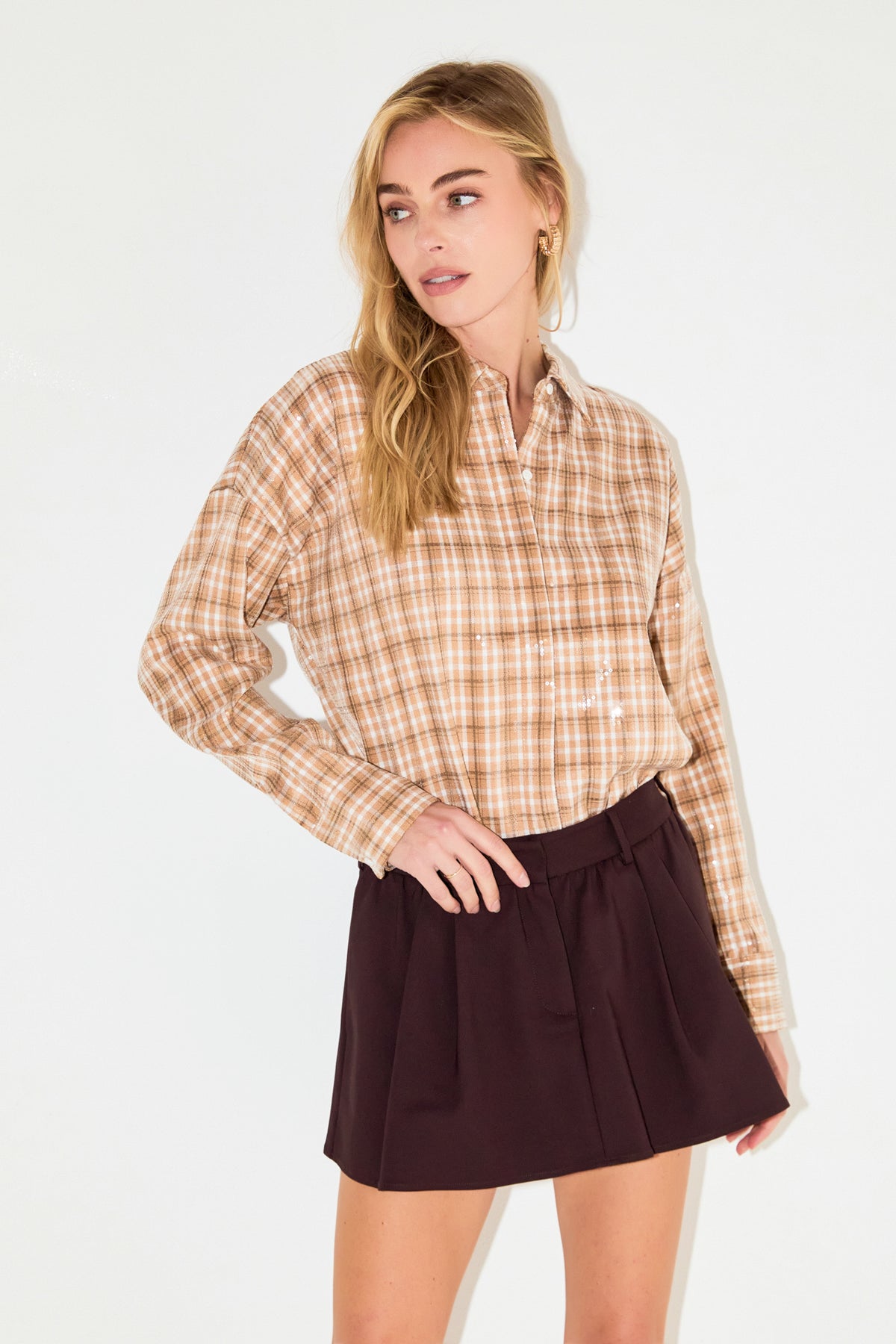 GREY LAB - Plaid Sequin Shirts - TOPS available at Objectrare